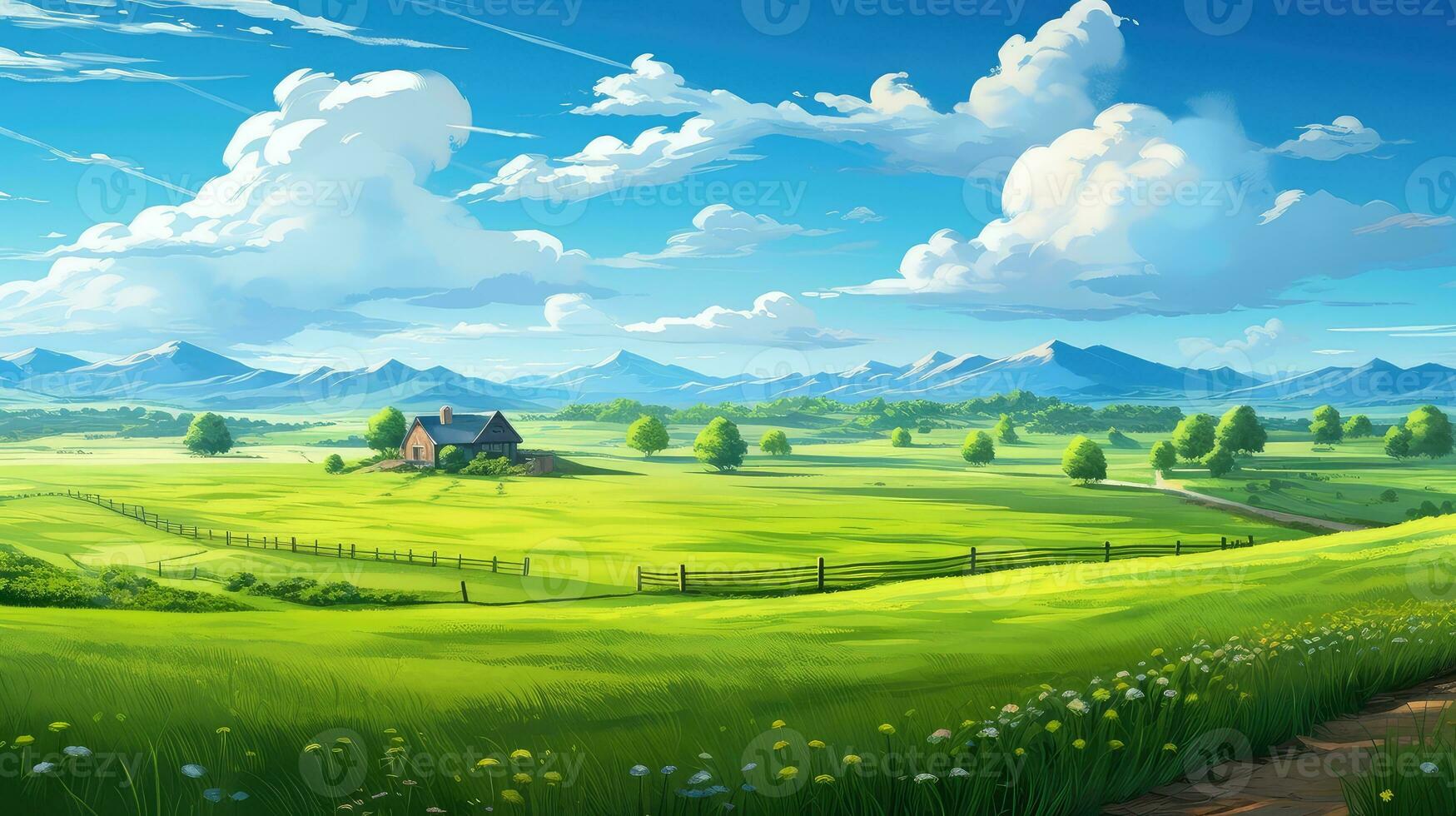 background spring view grass landscape ai generated photo