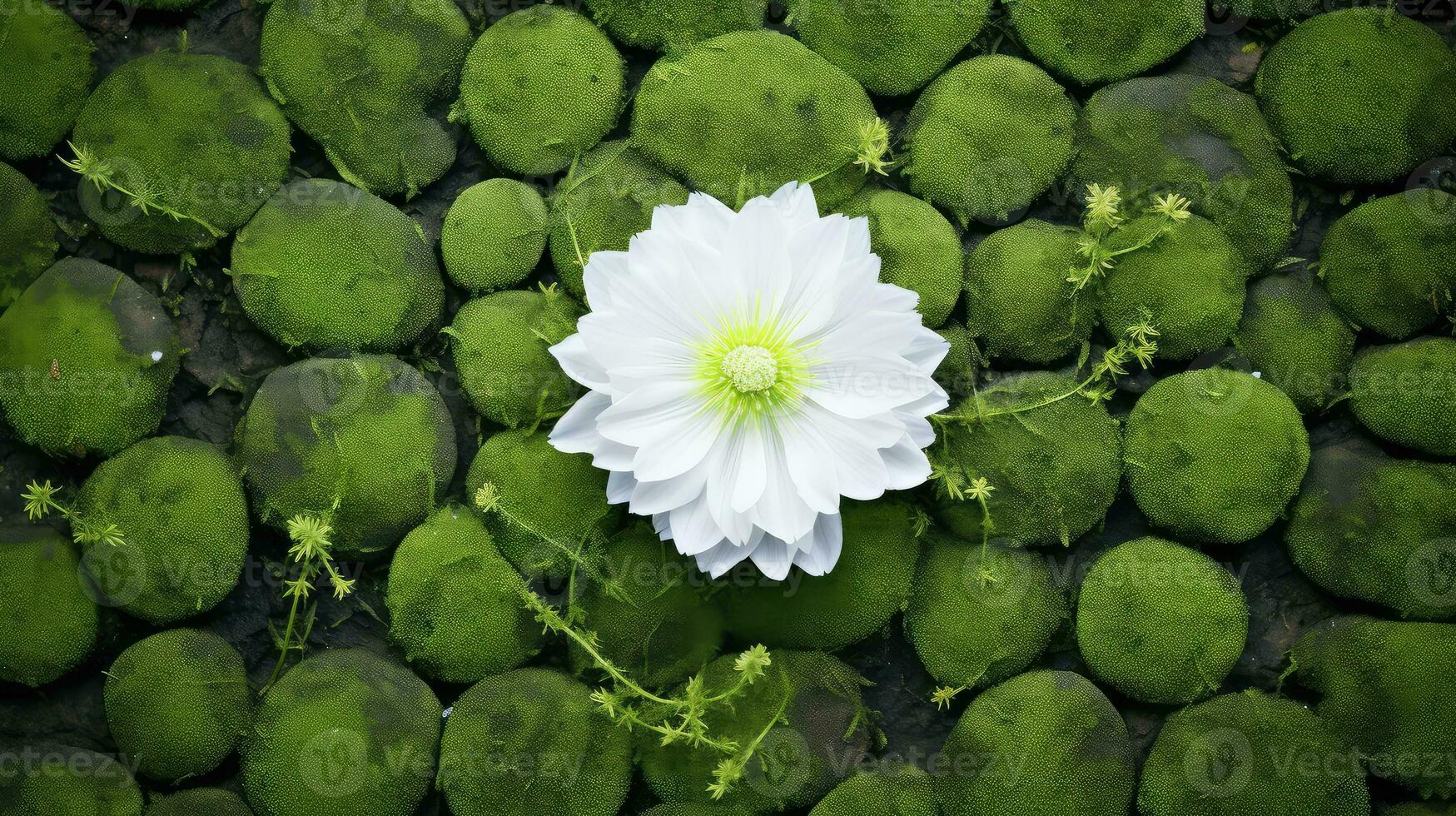 zen white green flower top view ai generated photo