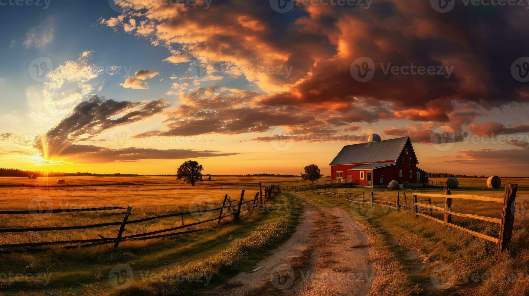 sunrise sunshine evening country landscape ai generated photo