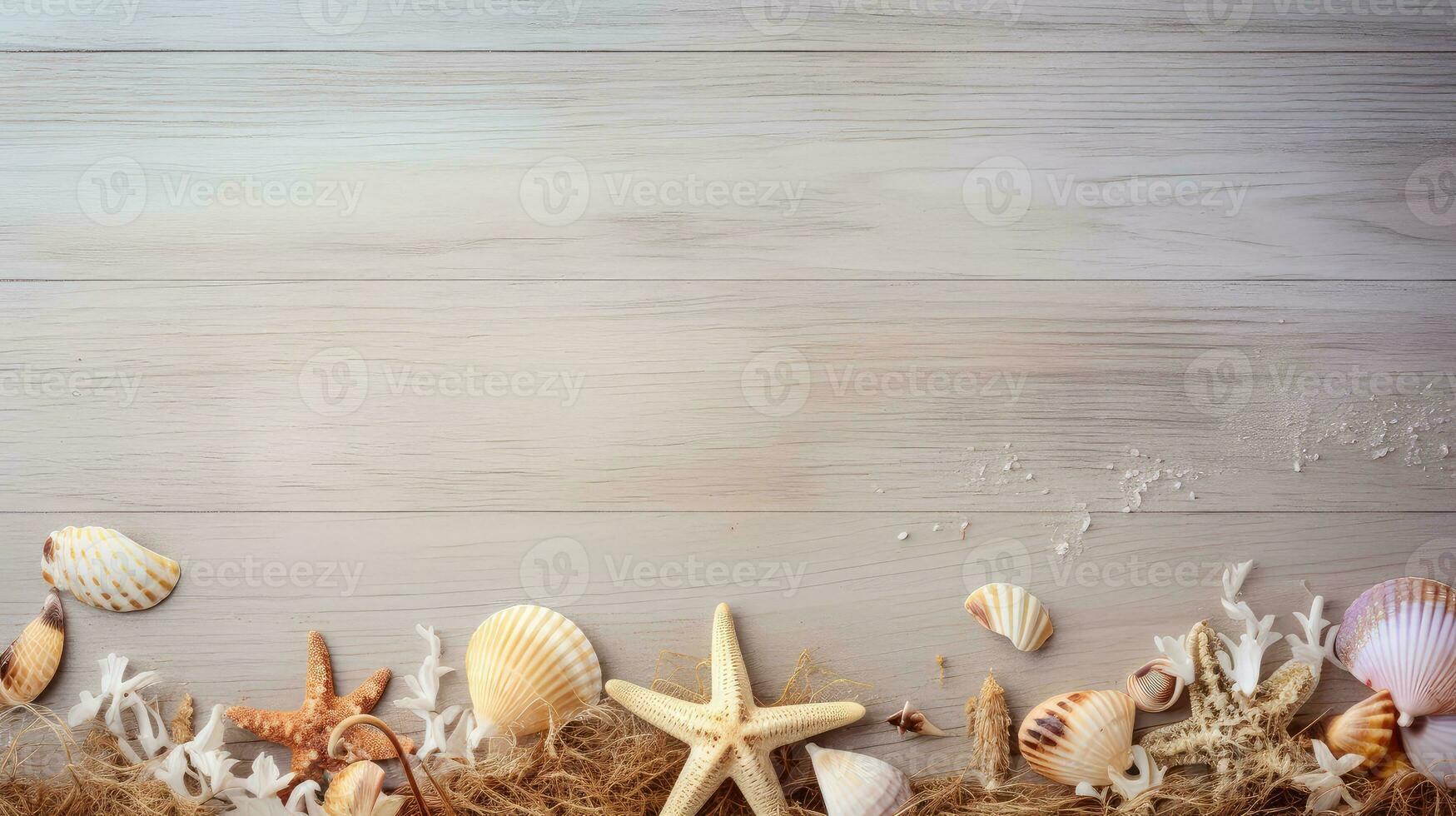 beach wooden board holiday top view ai generated photo