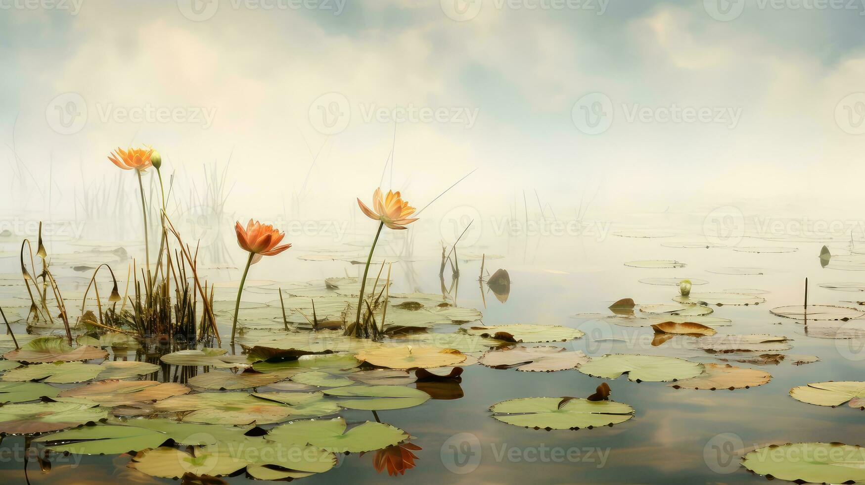 nature reflection plant fog landscape ai generated photo