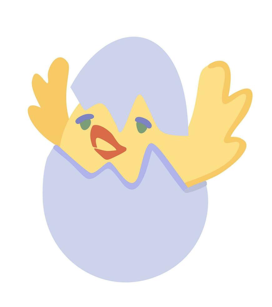 Chicken hatched from egg. Newborn concept. Vector isolated illustration