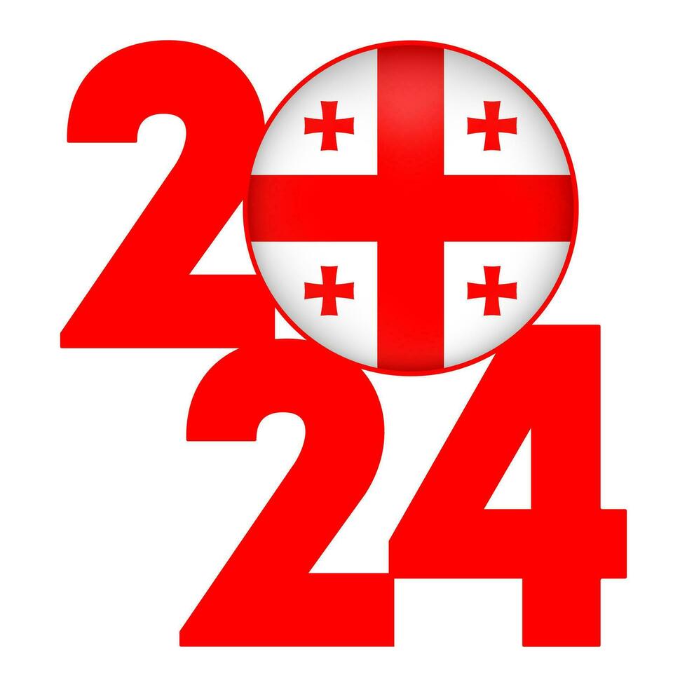 Happy New Year 2024 banner with Georgia flag inside. Vector illustration.