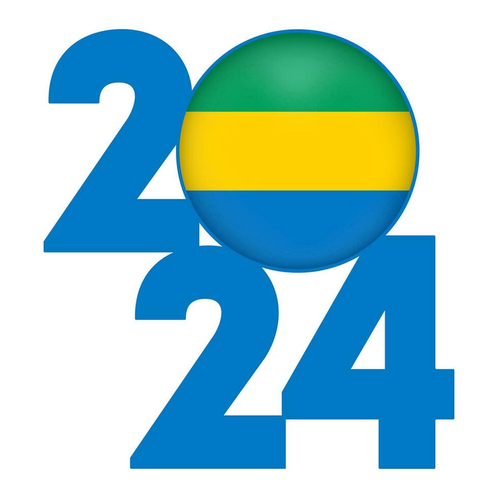 Happy New Year 2024 banner with Gabon flag inside. Vector illustration.