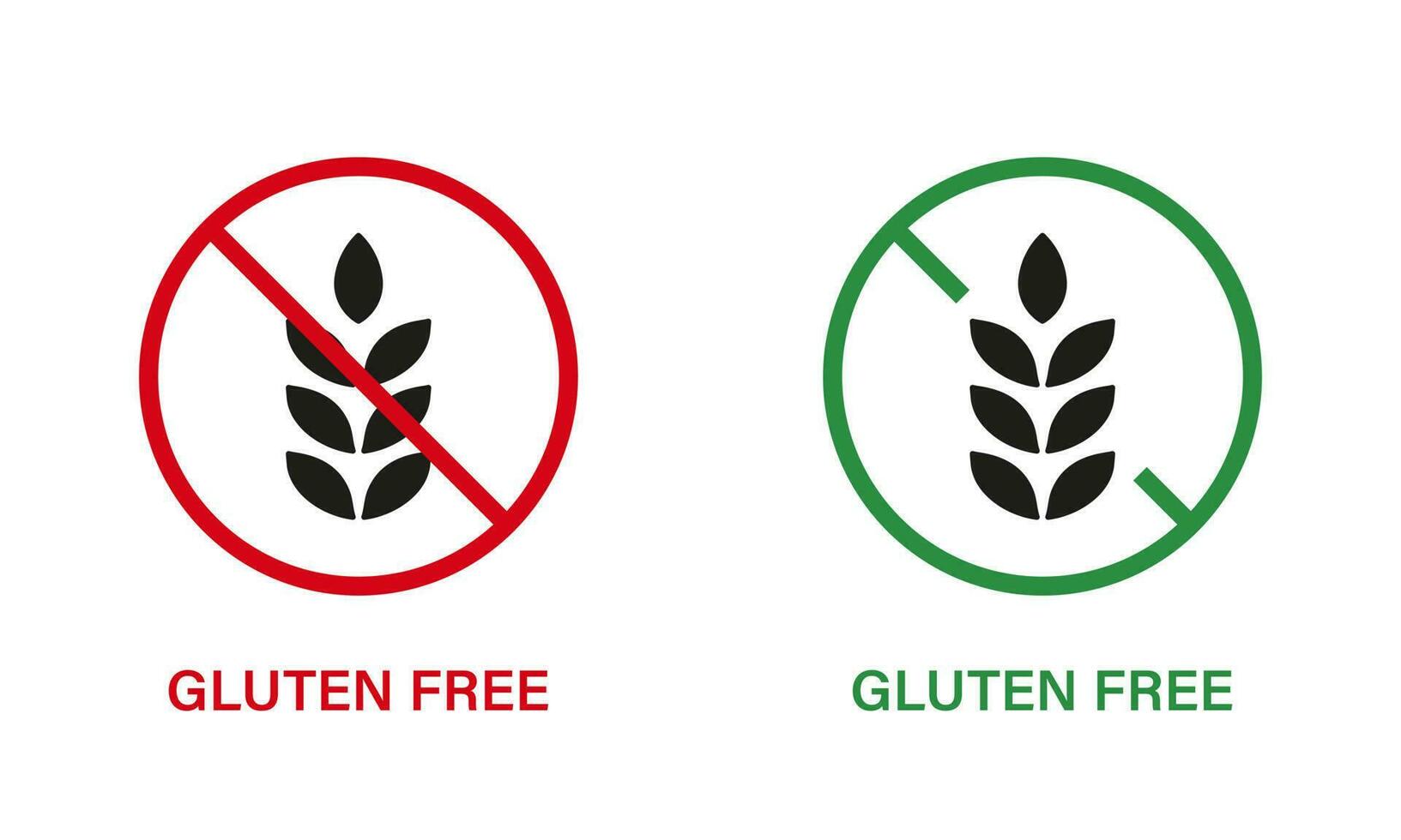 Gluten Free Silhouette Icon Set. No Gluten Food. Allergic on Wheat Sign Collection. Allergy Wheat Forbidden Symbol. Gluten Nutrition Ban Logo. Organic Grain. Isolated Vector Illustration.
