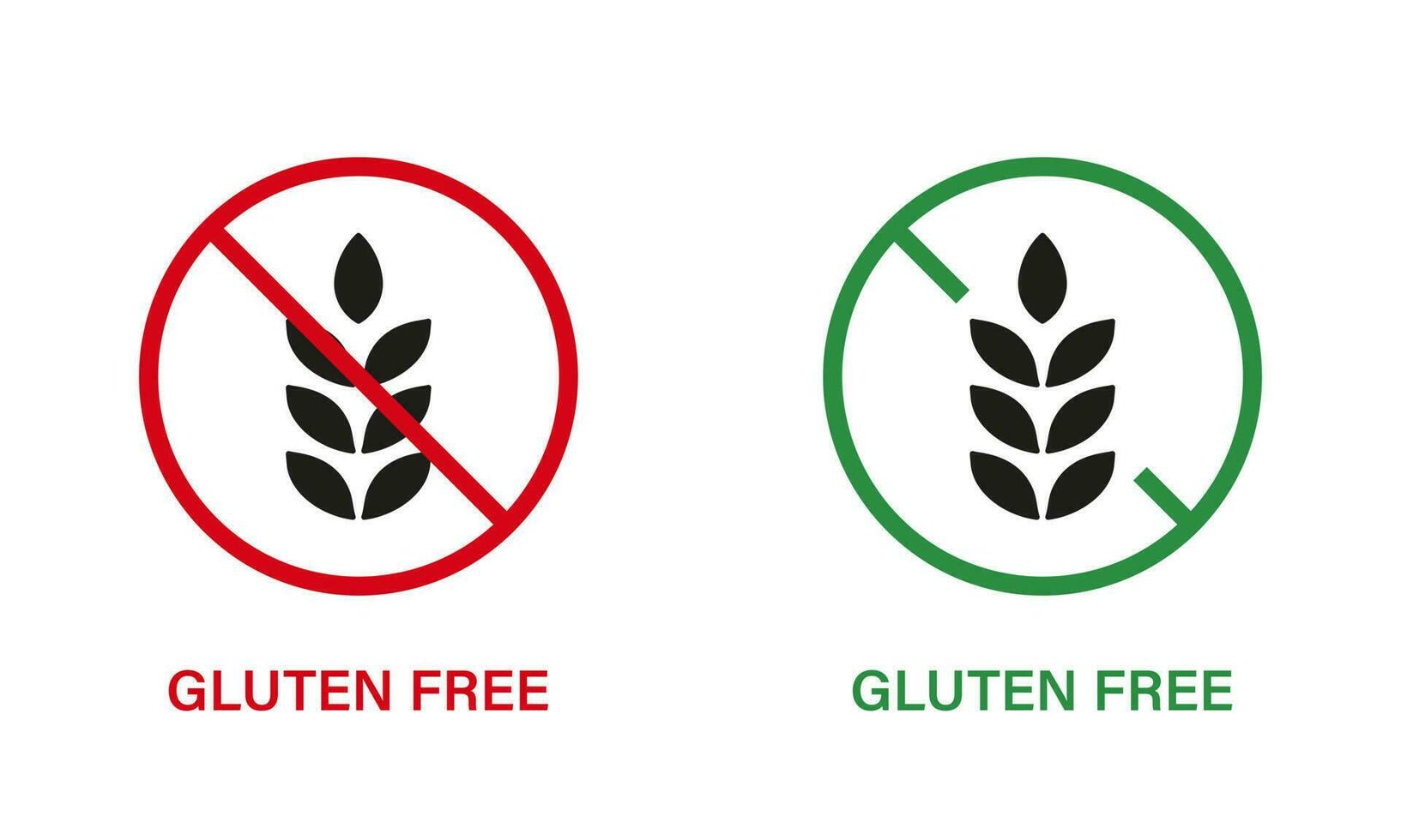 gluten gratis silueta icono colocar. No gluten alimento. alérgico en trigo firmar recopilación. alergia trigo prohibido símbolo. gluten nutrición prohibición logo. orgánico grano. aislado vector ilustración.