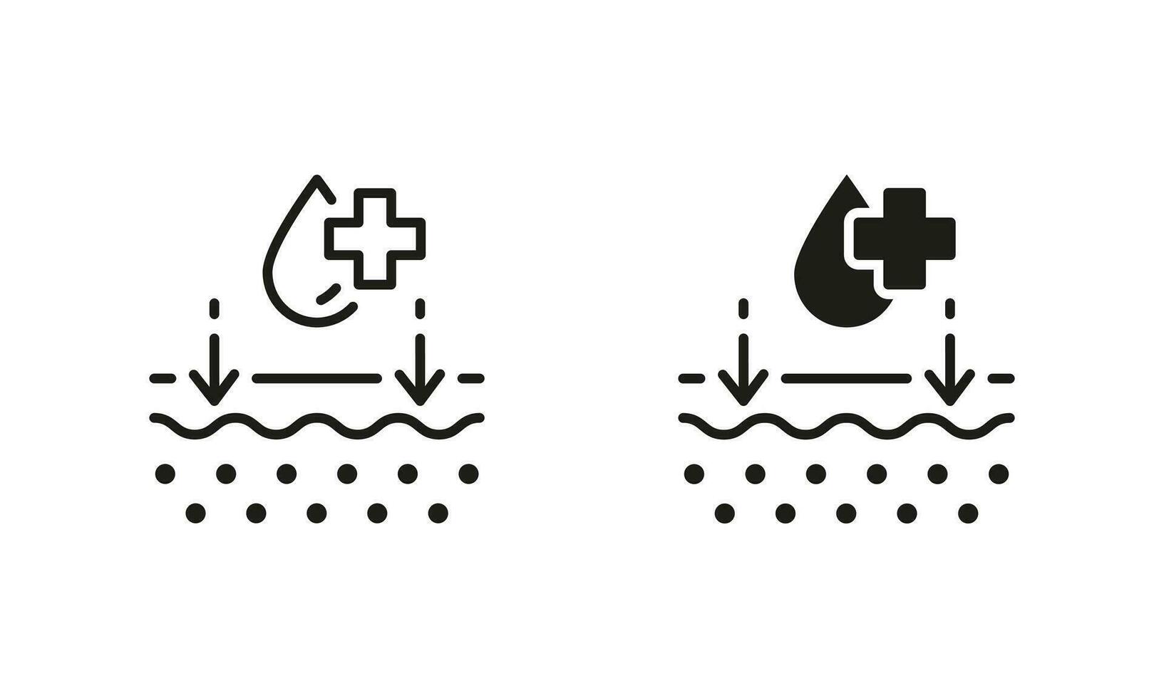 sano belleza limpiar piel línea y silueta negro icono colocar. dermatología salud piel cheque pictograma. médico tratamiento, protección de la piel terapia símbolo recopilación. aislado vector ilustración.