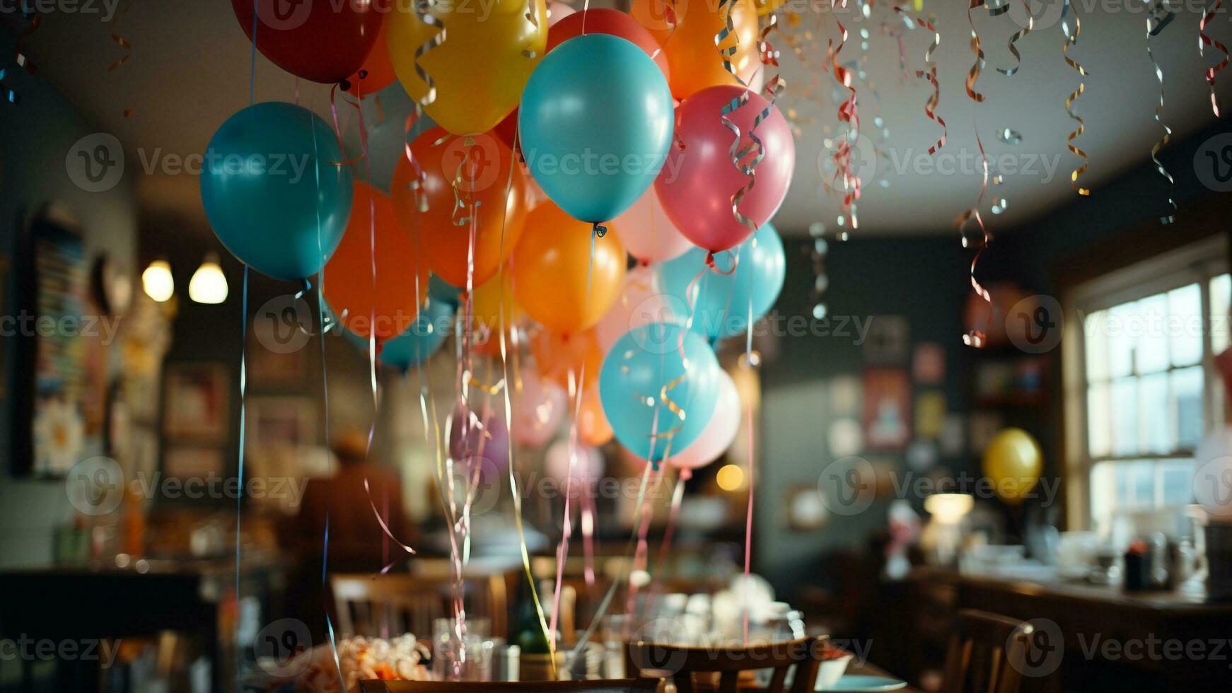 New Year's Party Decor Festive Balloons, Streamers, and Signage, AI Generative photo