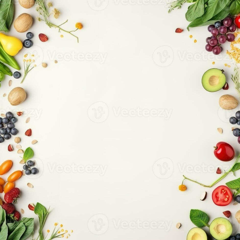 Celebrate World Vegan Day with this vibrant background of fresh fruits, vegetables, and other plant-based foods. The perfect backdrop for your vegan message or promotion. Generative AI photo