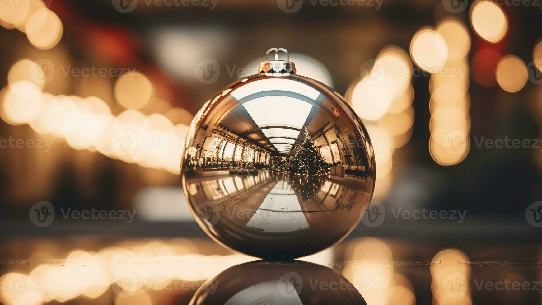 Festive Scenes in Shiny Bauble Reflections A Holiday Delight, AI Generative photo