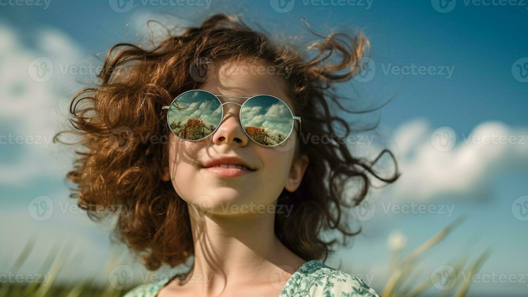 Stylish Summer Fashion Portrait Girl in Sunglasses on Pastel, AI Generative photo