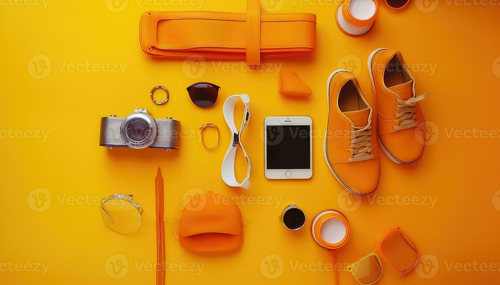 Tabletop Flat Lay Composition with Various Accessories AI generated photo