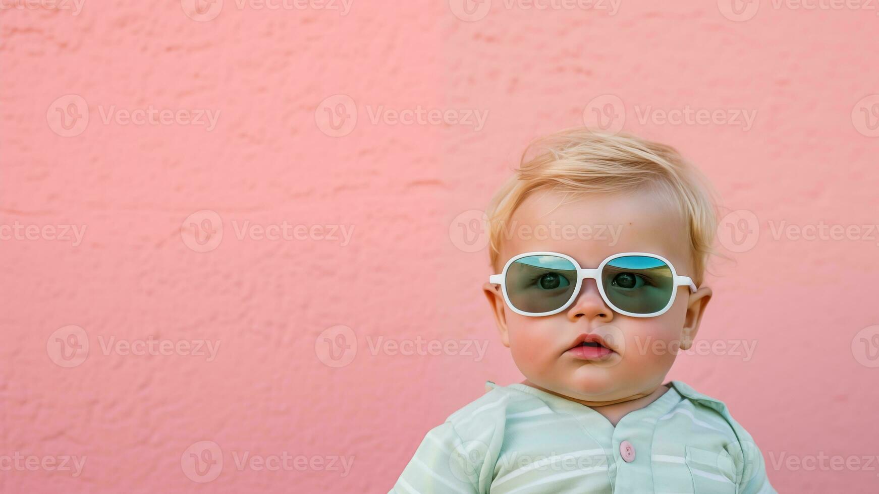 Fashionable Infant Wearing Sunglasses on a Summer Pastel, AI Generative photo