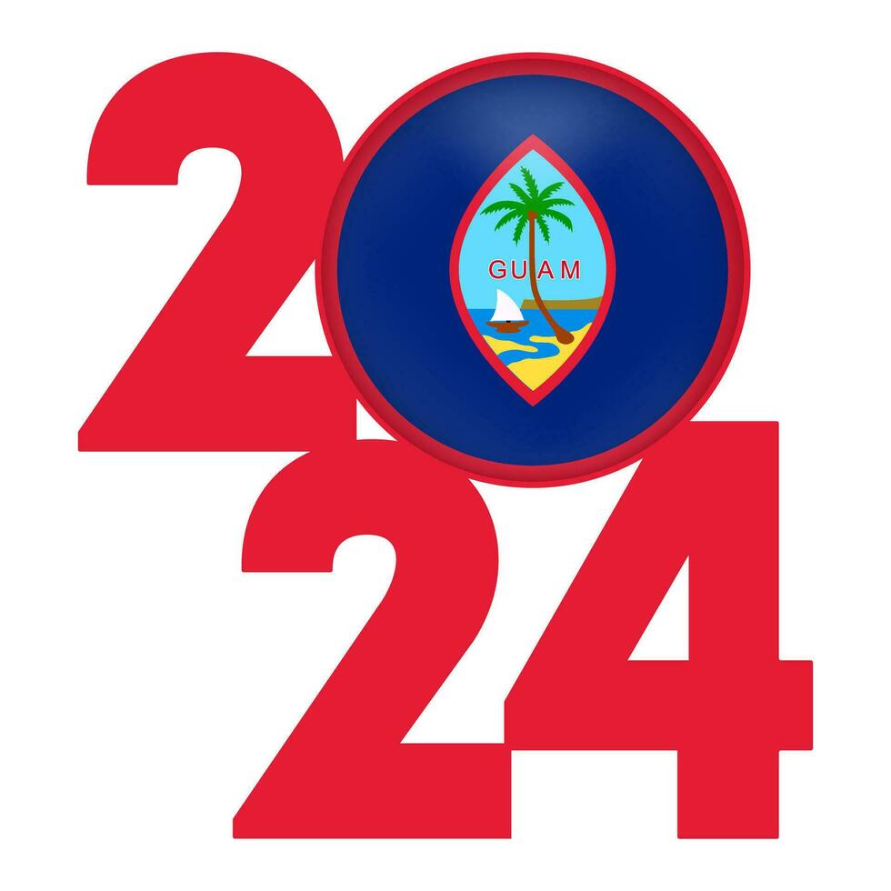 Happy New Year 2024 banner with Guam flag inside. Vector illustration.