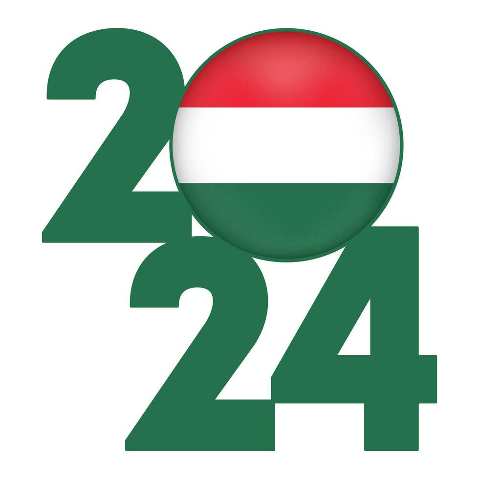 Happy New Year 2024 banner with Hungary flag inside. Vector illustration.