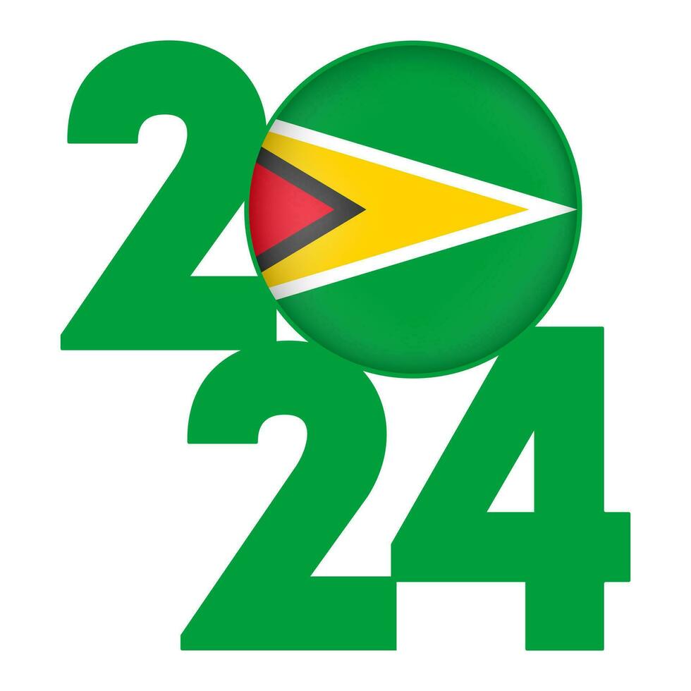 Happy New Year 2024 banner with Guyana flag inside. Vector illustration.