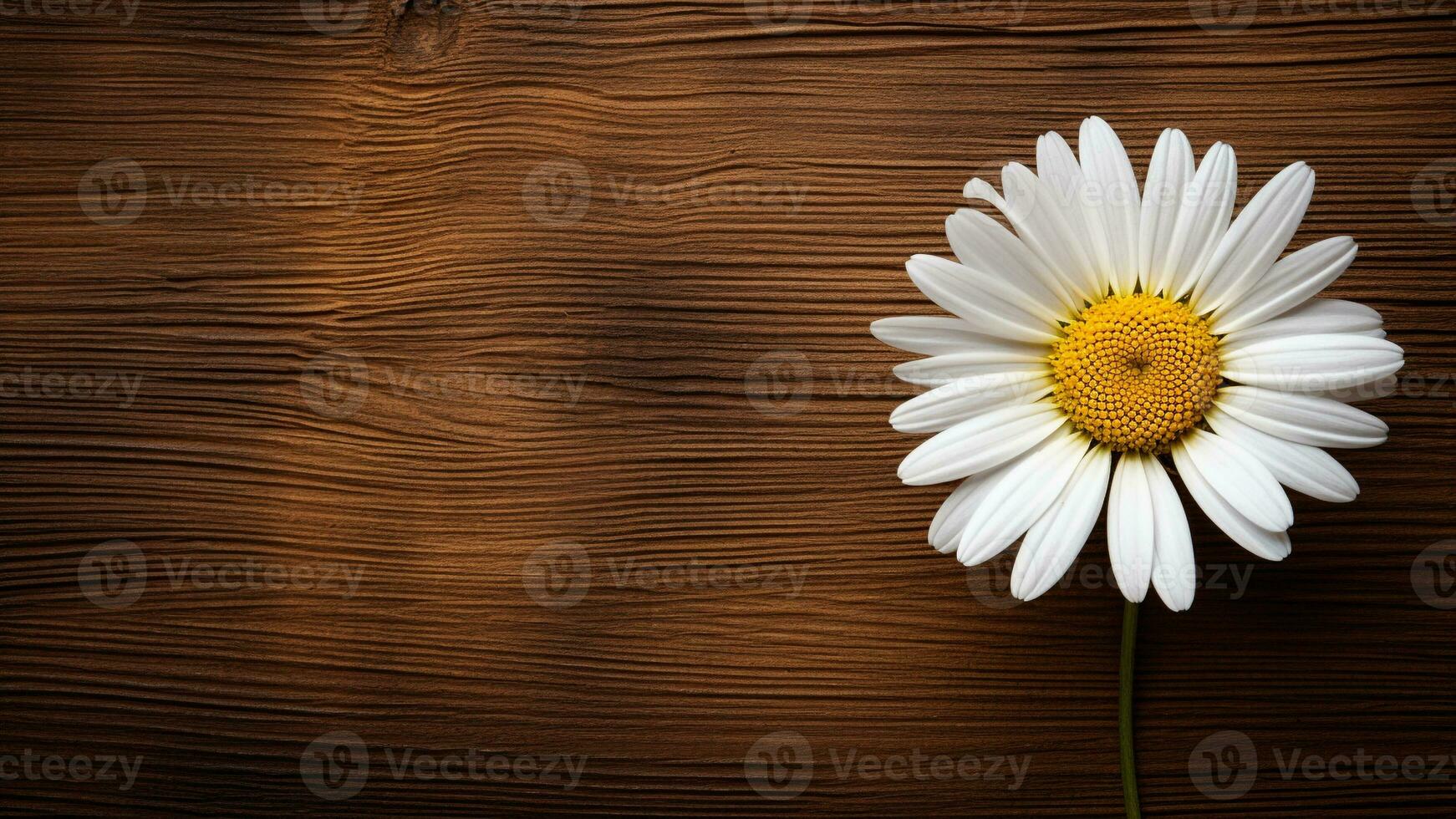 Daisy Flower on Wood Background with Copy Space, AI Generative photo