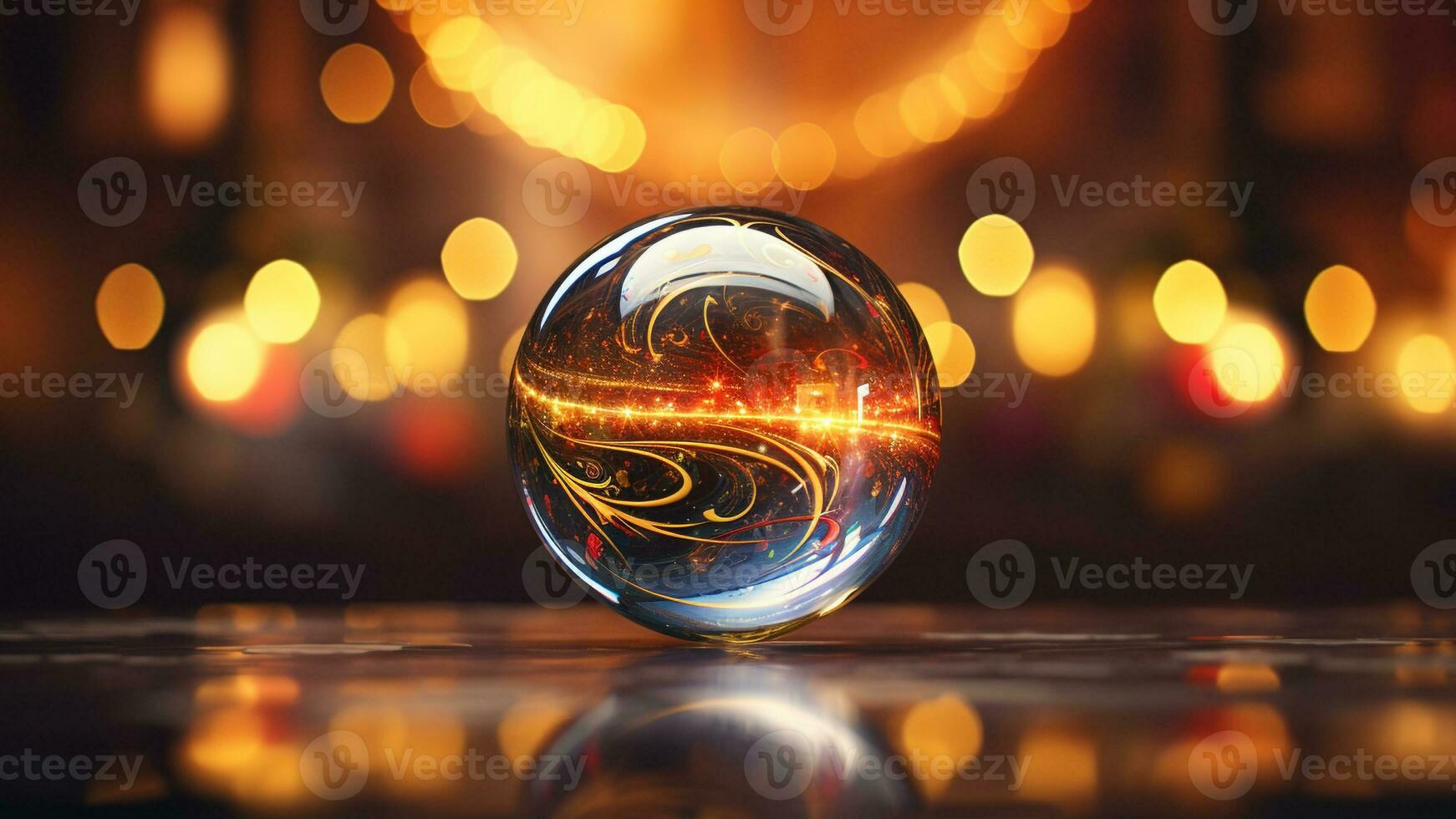 Festive Scenes in Shiny Bauble Reflections A Holiday Delight, AI Generative photo