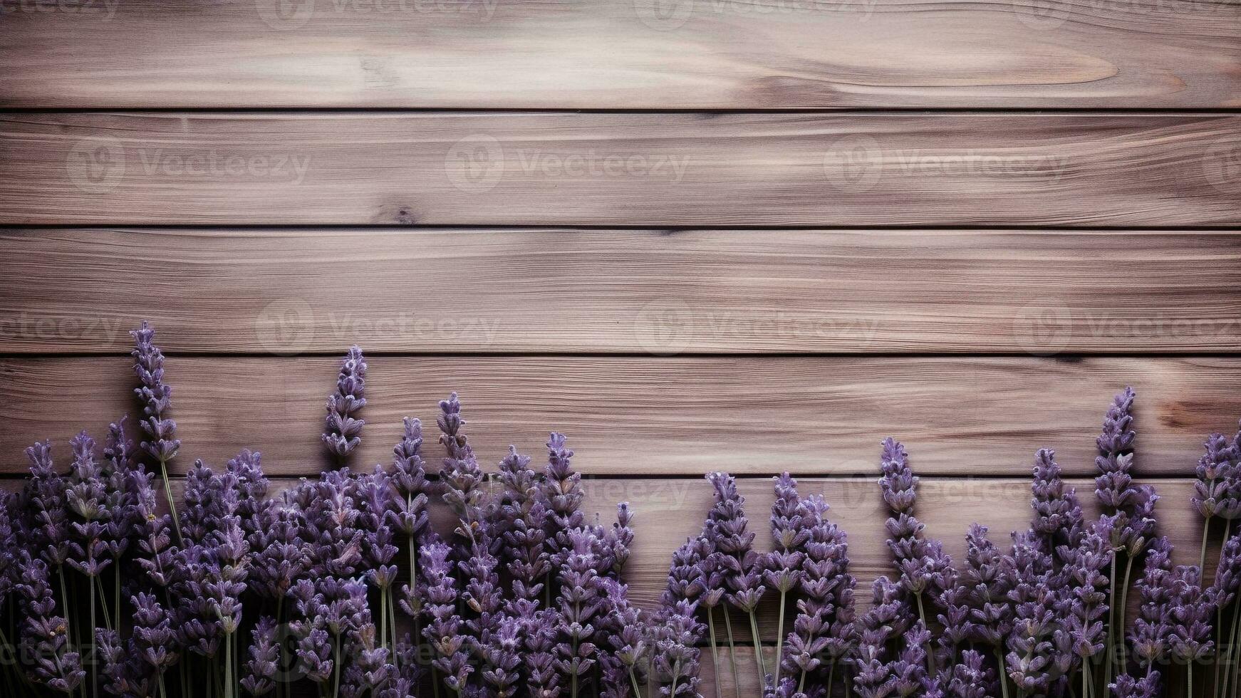 Lavender Blossom on Wood Background with Copy Space, AI Generative photo