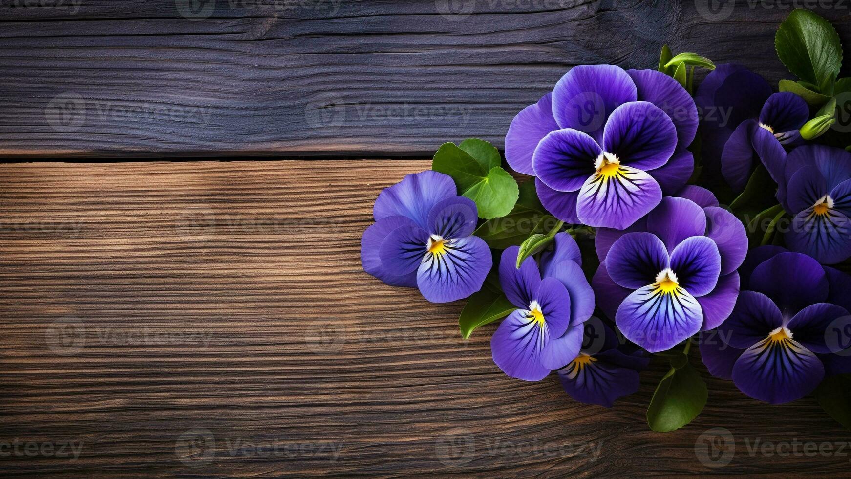 Pansy Flower on a Wood Background with Copy Space, AI Generative photo