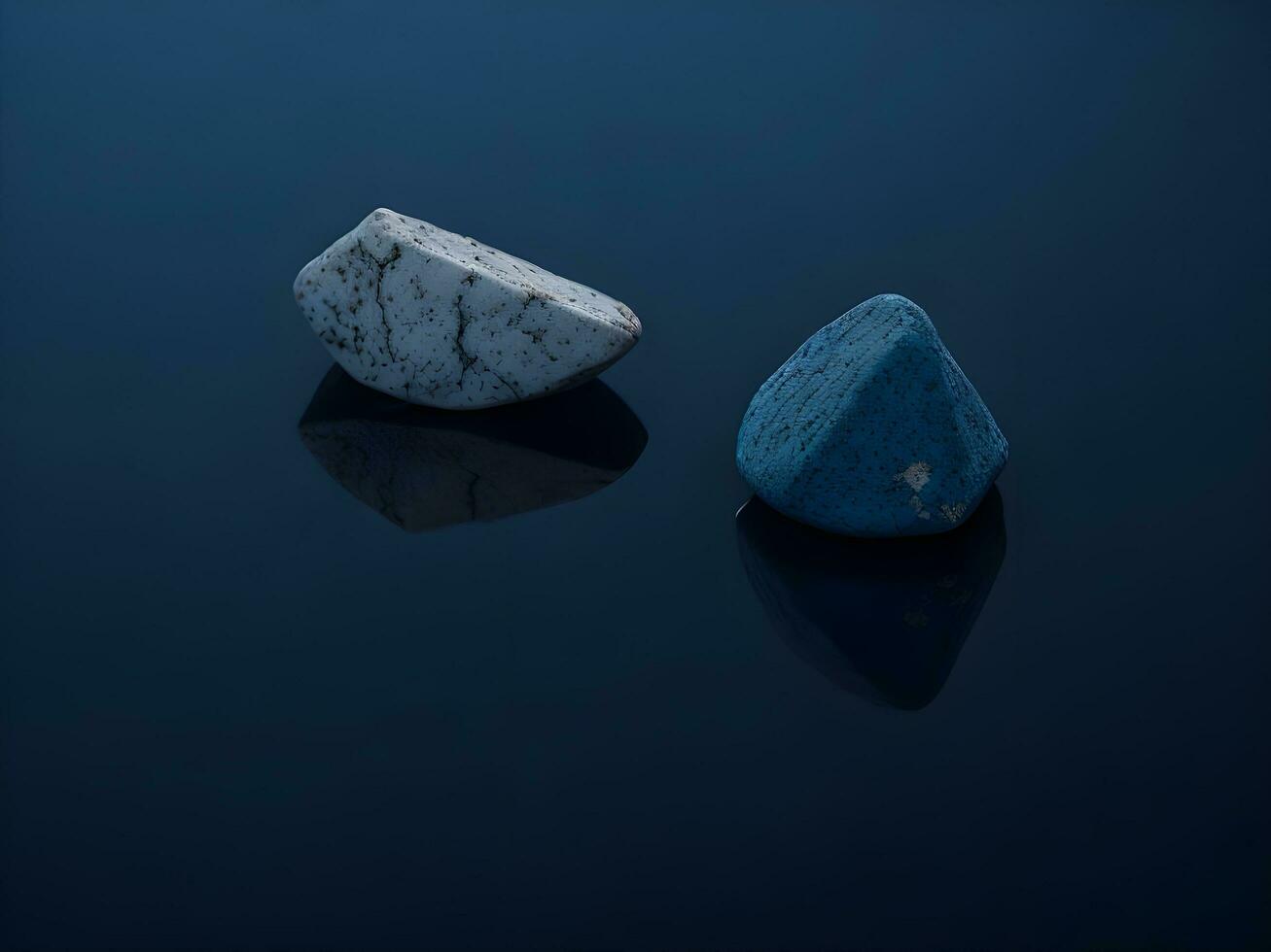 un pocos guijarros en el superficie de suavemente ondulación azul agua ai generar foto