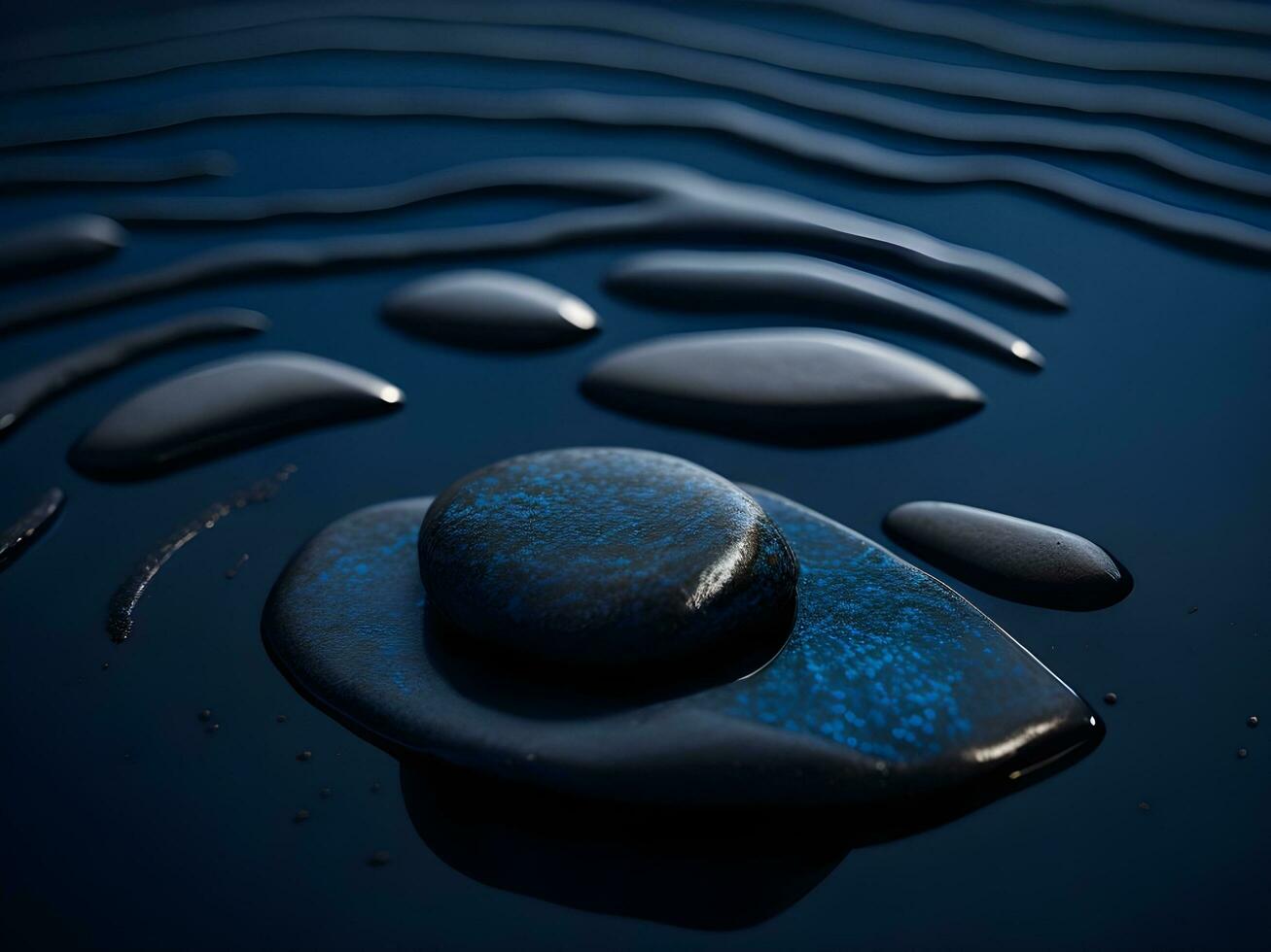 A few pebbles on the surface of gently rippling blue water ai generate photo