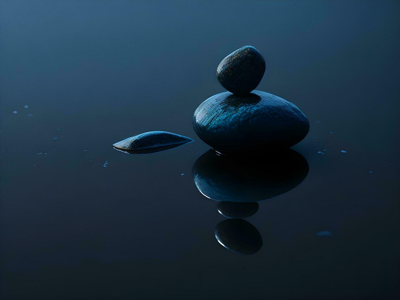 A few pebbles on the surface of gently rippling blue water ai generate photo