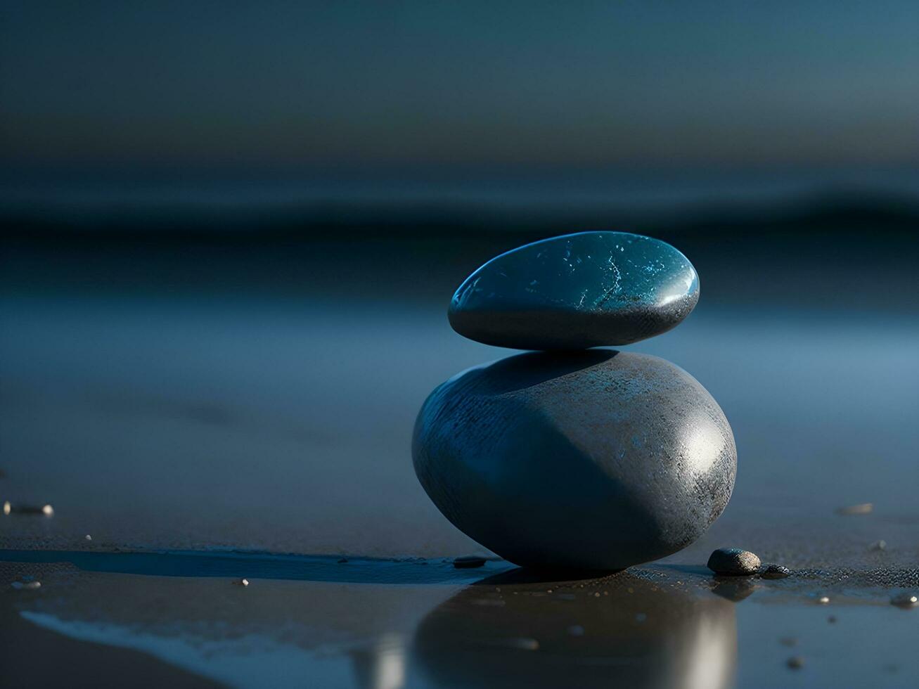 A few pebbles on the surface of gently rippling blue water ai generate photo