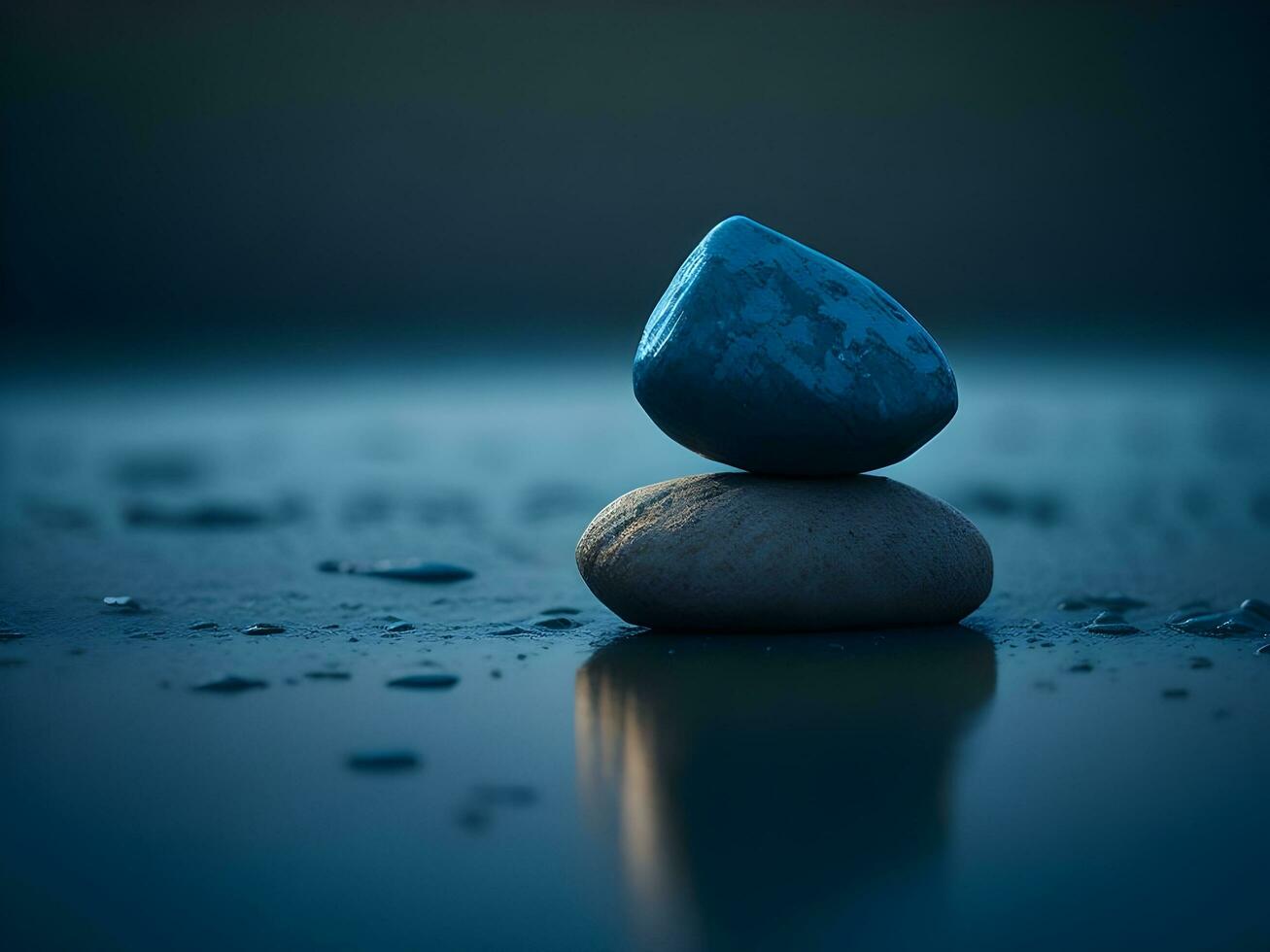 A few pebbles on the surface of gently rippling blue water ai generate photo