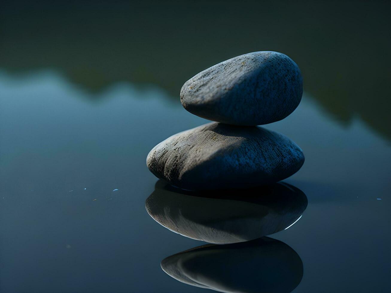 A few pebbles on the surface of gently rippling blue water ai generate photo