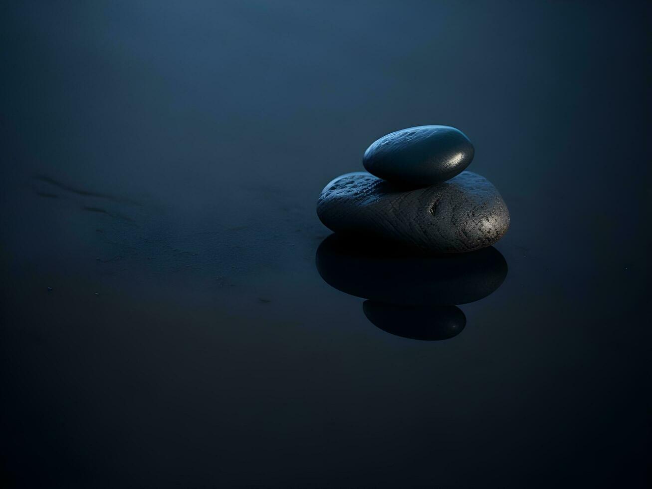 A few pebbles on the surface of gently rippling blue water ai generate photo