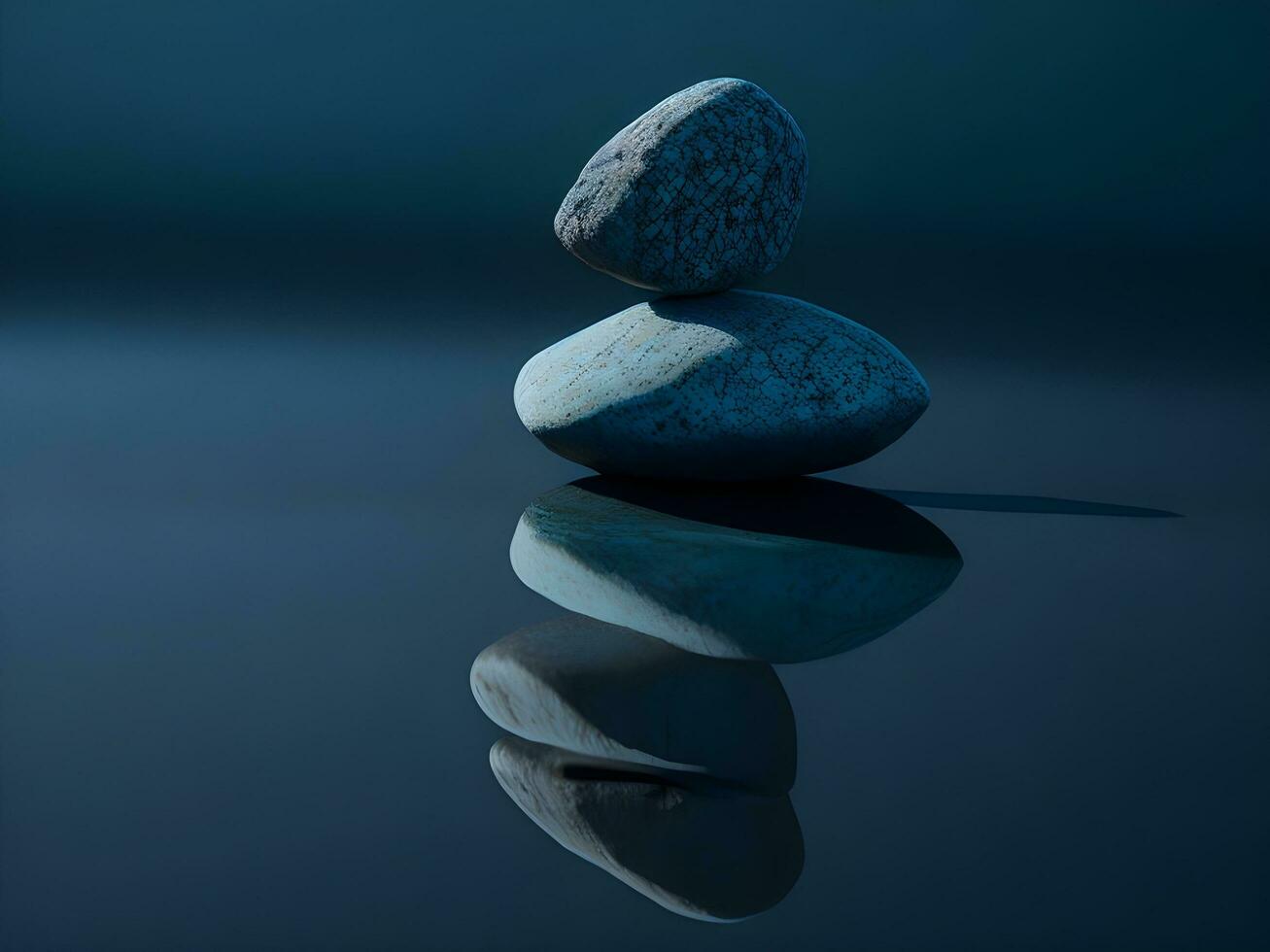 A few pebbles on the surface of gently rippling blue water ai generate photo