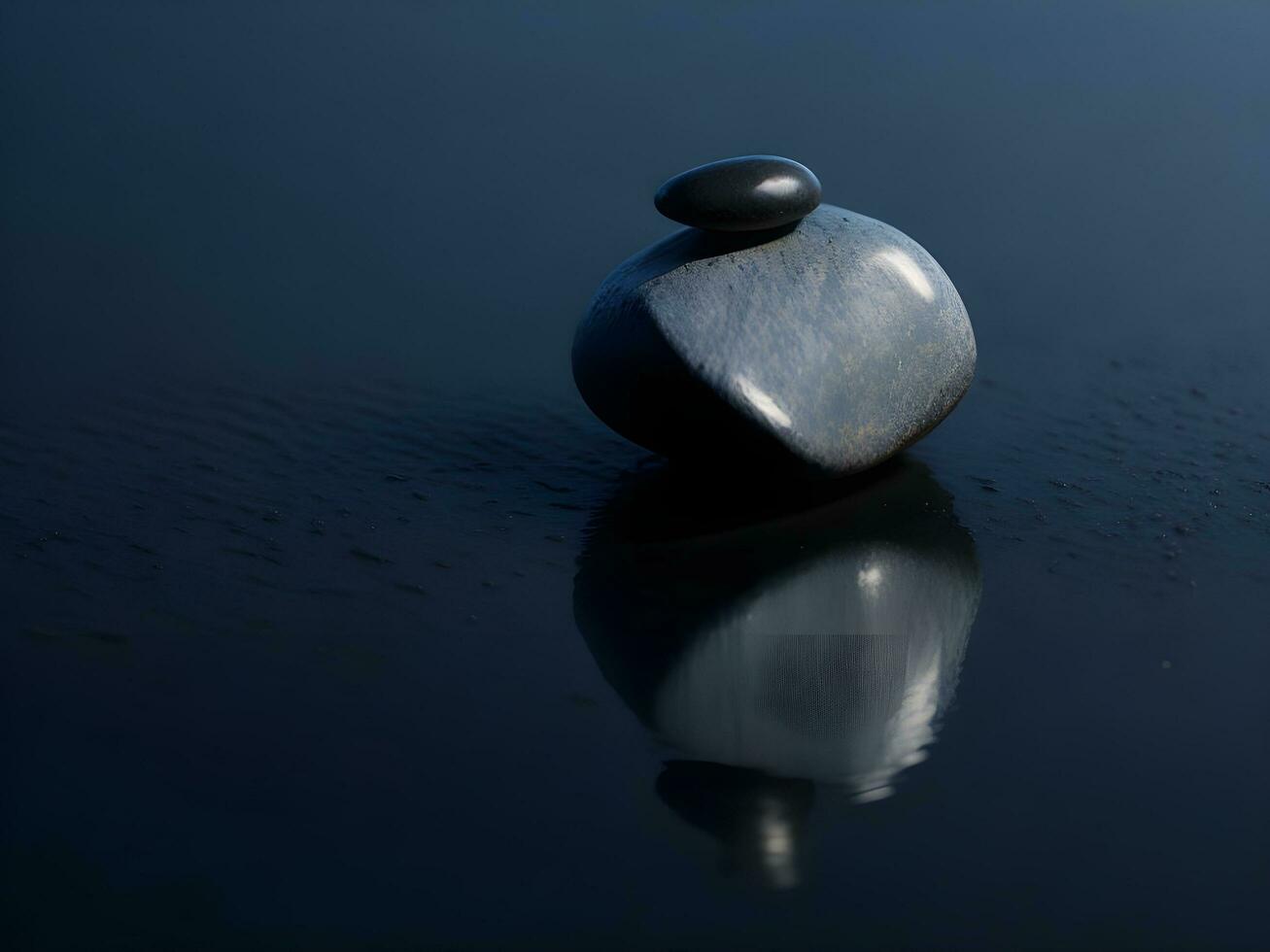 A few pebbles on the surface of gently rippling blue water ai generate photo