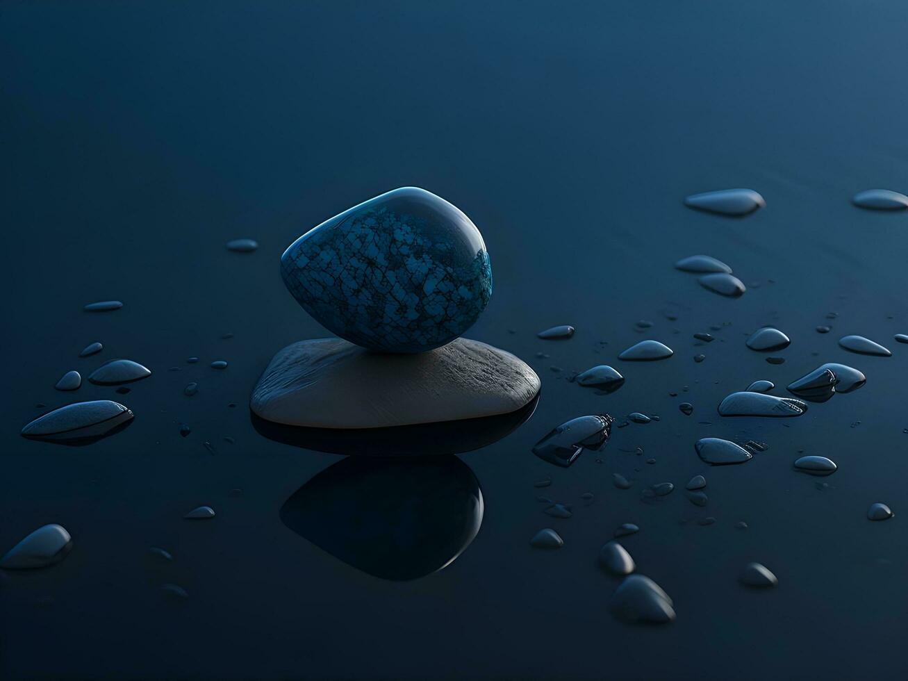 A few pebbles on the surface of gently rippling blue water ai generate photo