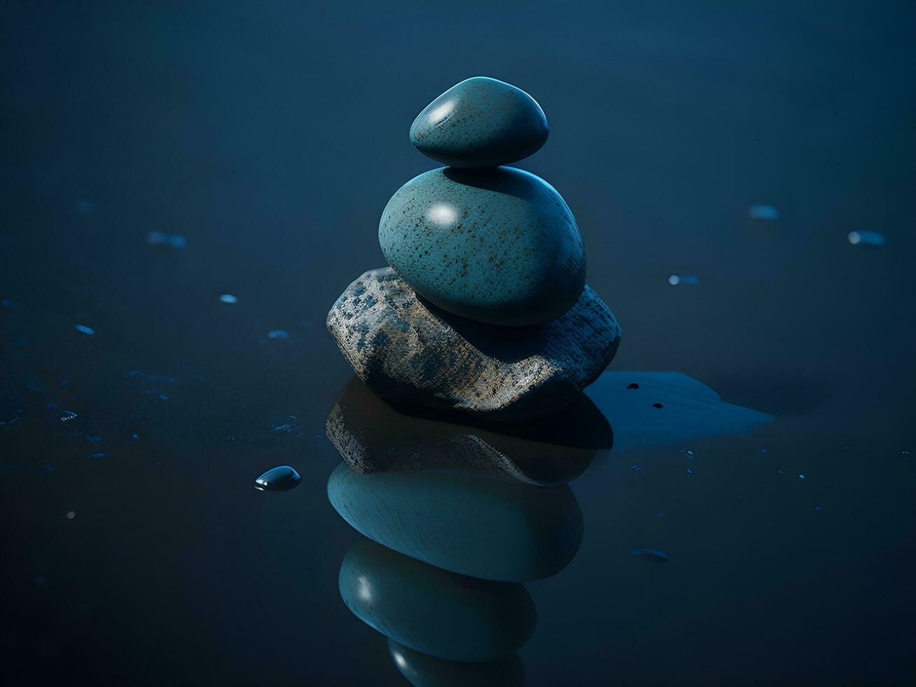 A few pebbles on the surface of gently rippling blue water ai generate photo