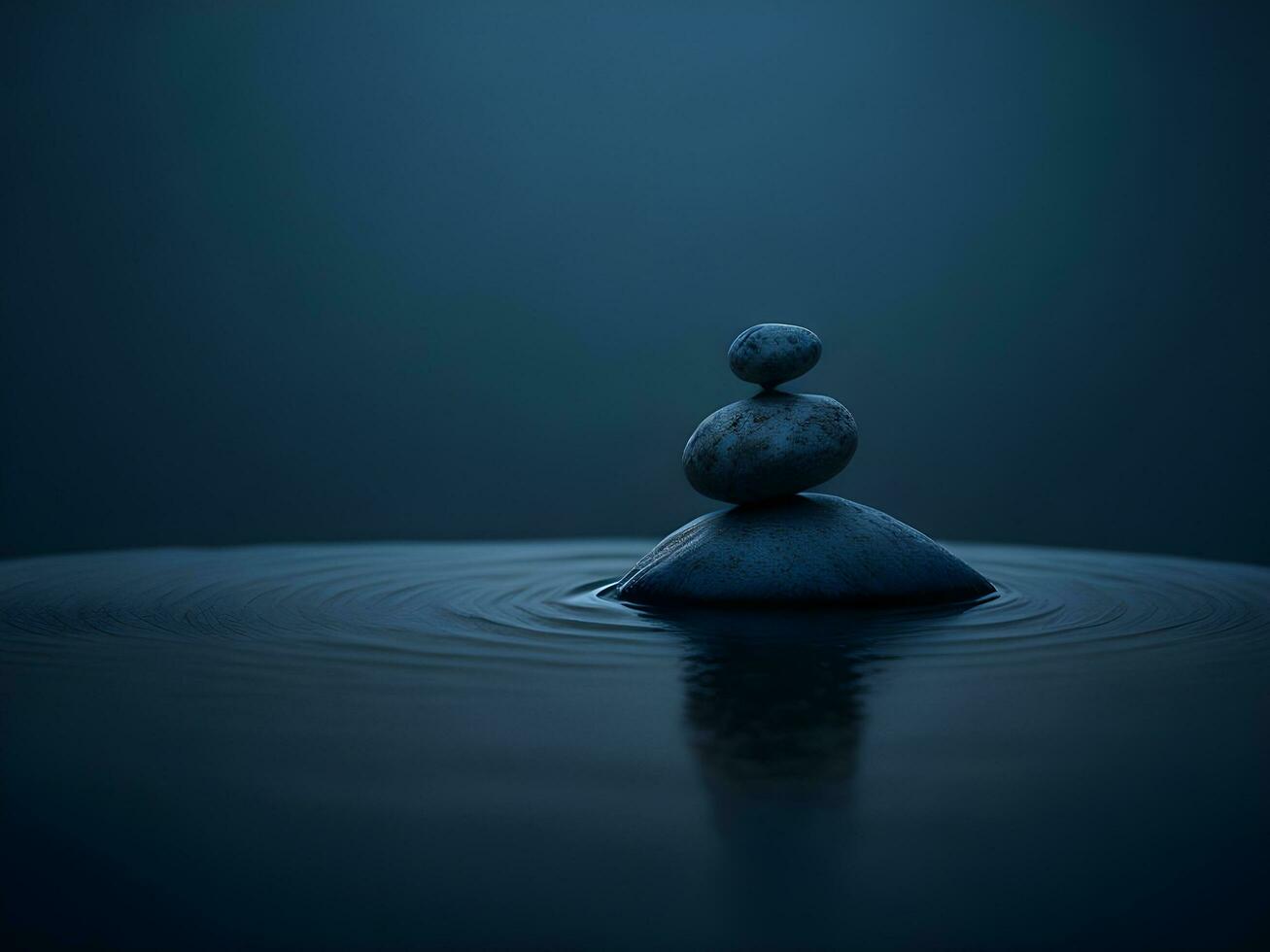 A few pebbles on the surface of gently rippling blue water ai generate photo