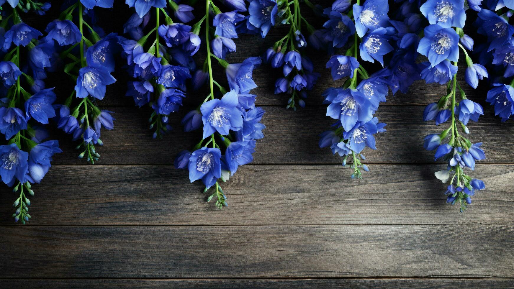 Delphinium Flower on Wood Background with Copy Space, AI Generative photo