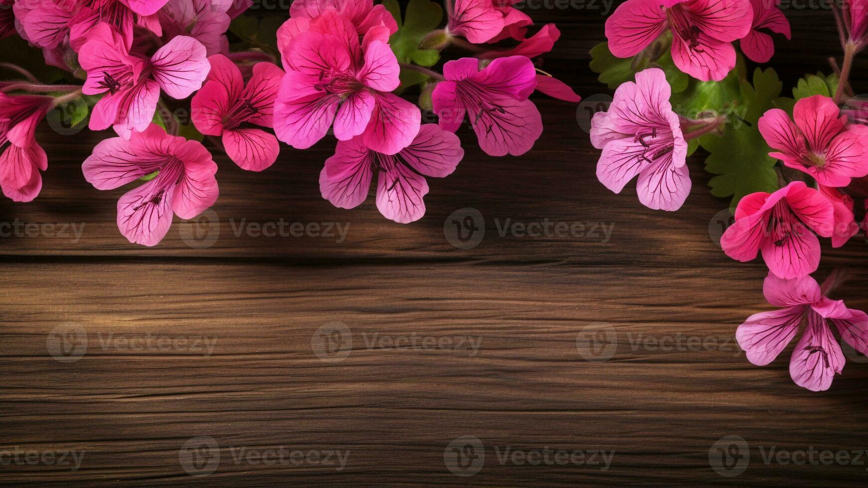 Geranium Pelargonium Flower on Wood Background with Copy Space, AI Generative photo