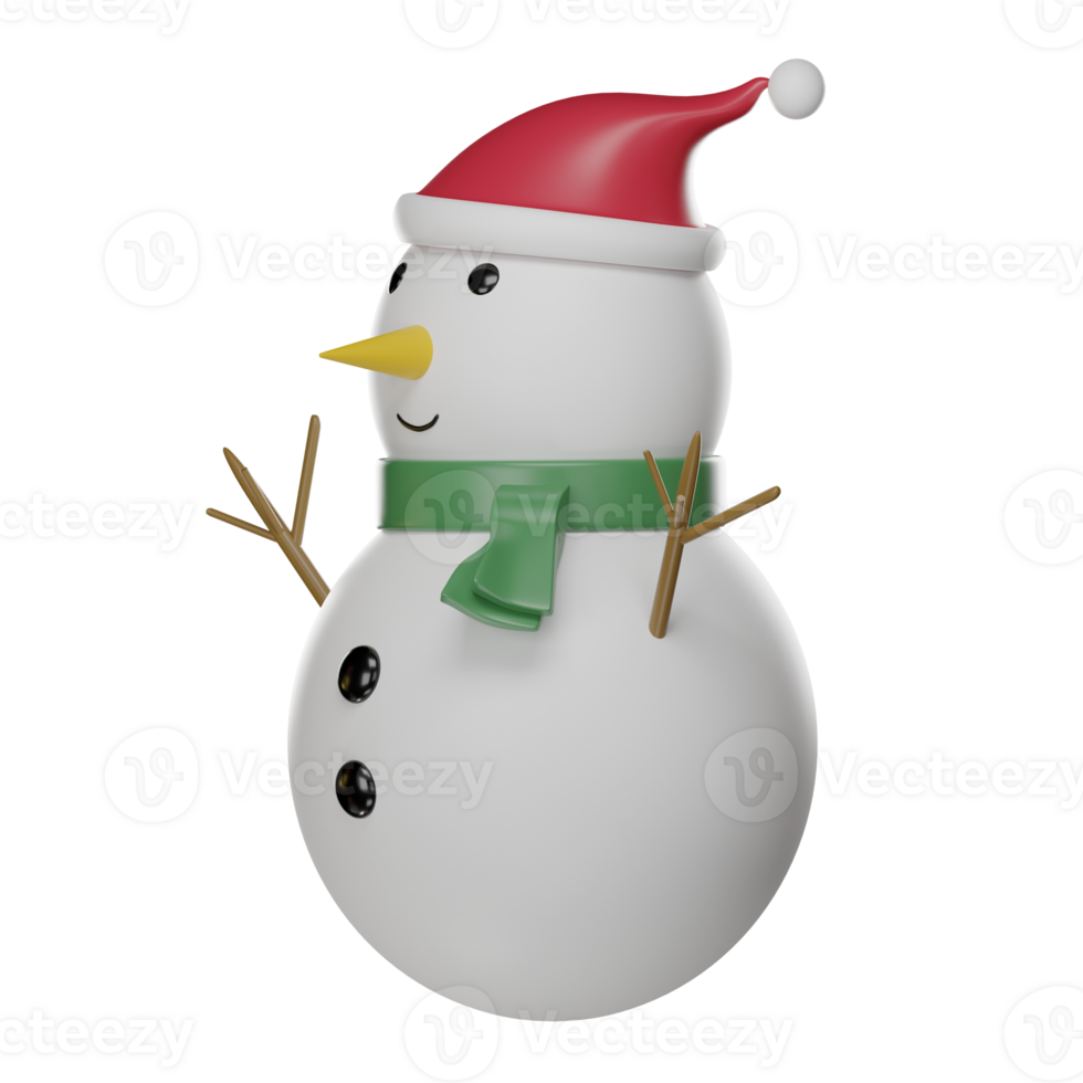 Christmas snowman illustration cartoon icon concept. isolated on transparent background PNG 3d rendering.