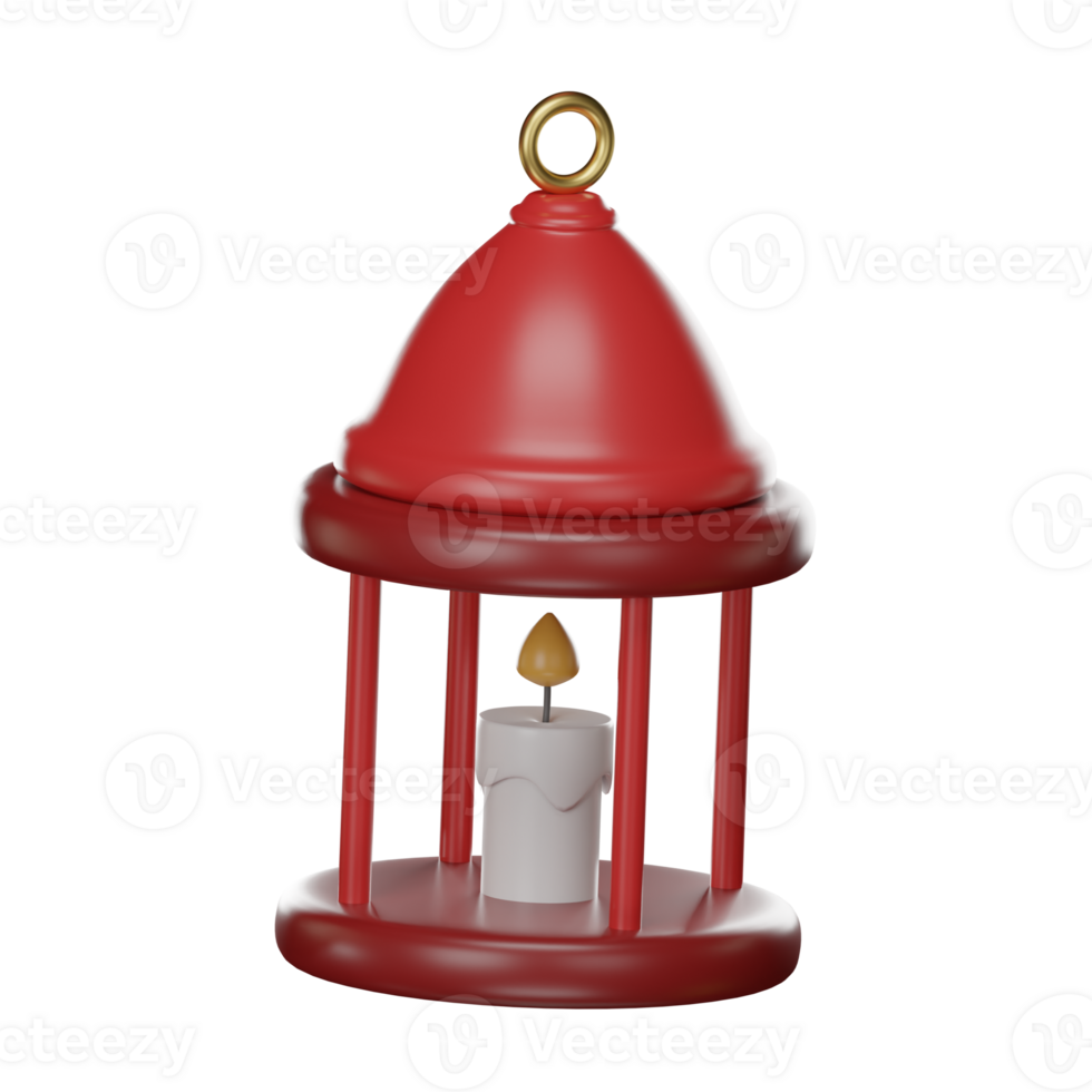 Christmas holiday candle red lantern in cartoon illustration isolated on transparent background PNG 3d rendering.