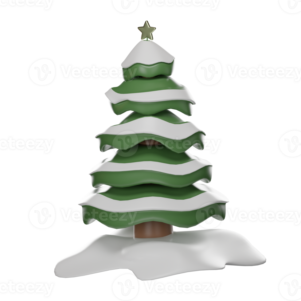 snowing minimal christmas tree set cartoon icon illustration isolated on transparent background PNG 3D rendering