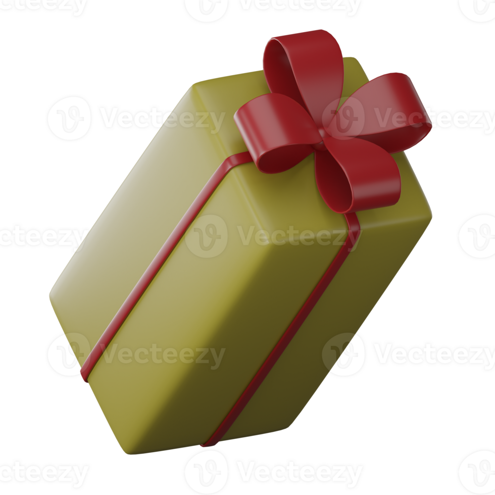 yellow gift box with red bow cartoon icon illustration isolated on transparent background PNG 3D rendering