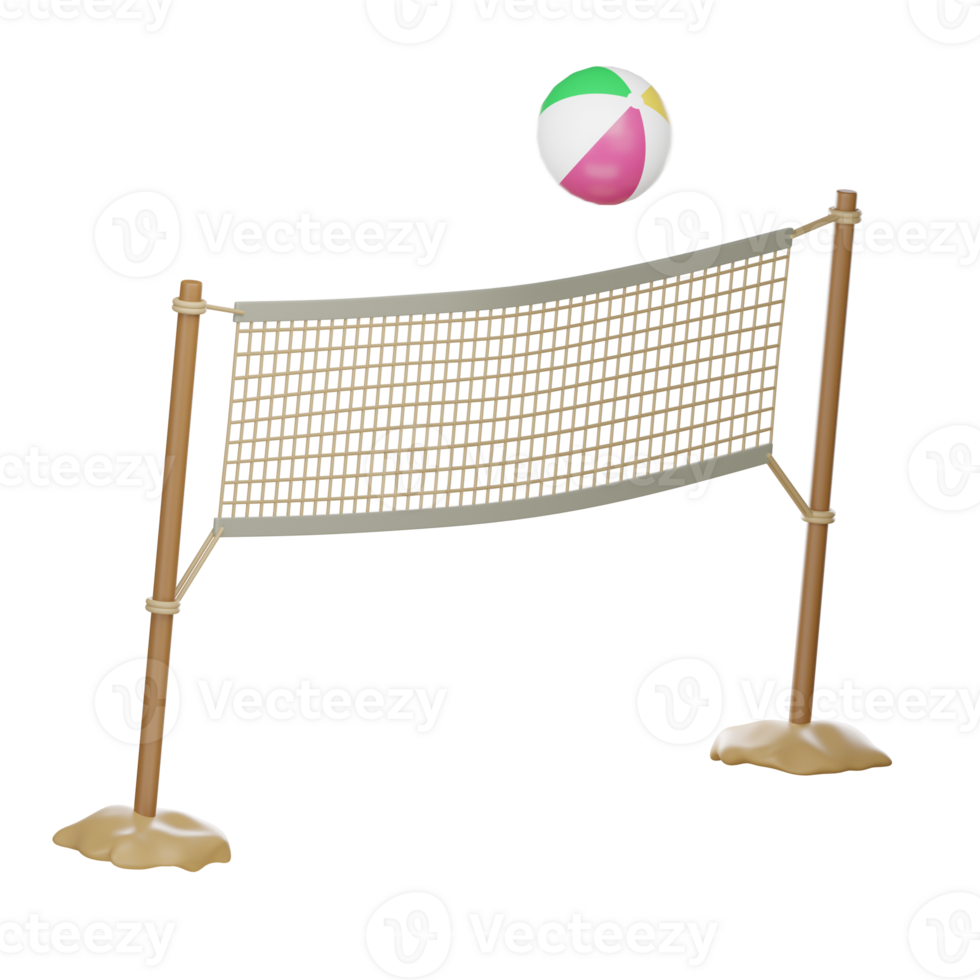 Volleyball net Playing  At the beach in the summer on isolated elements  on white transparent background Illustration PNG 3D Rendering.