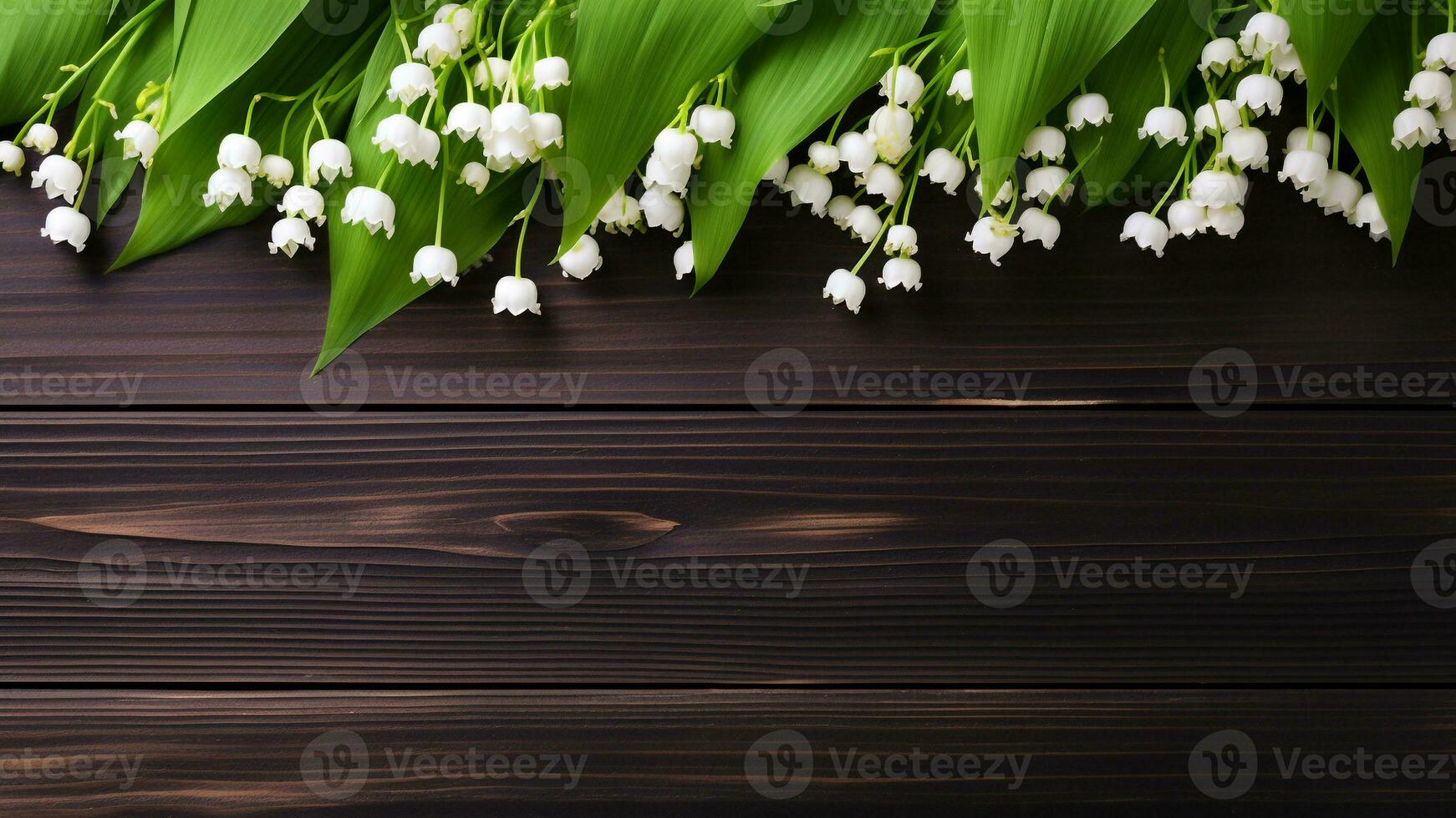 Lily of the Valley Flower on Wooden Background with Copy Space, AI Generative photo
