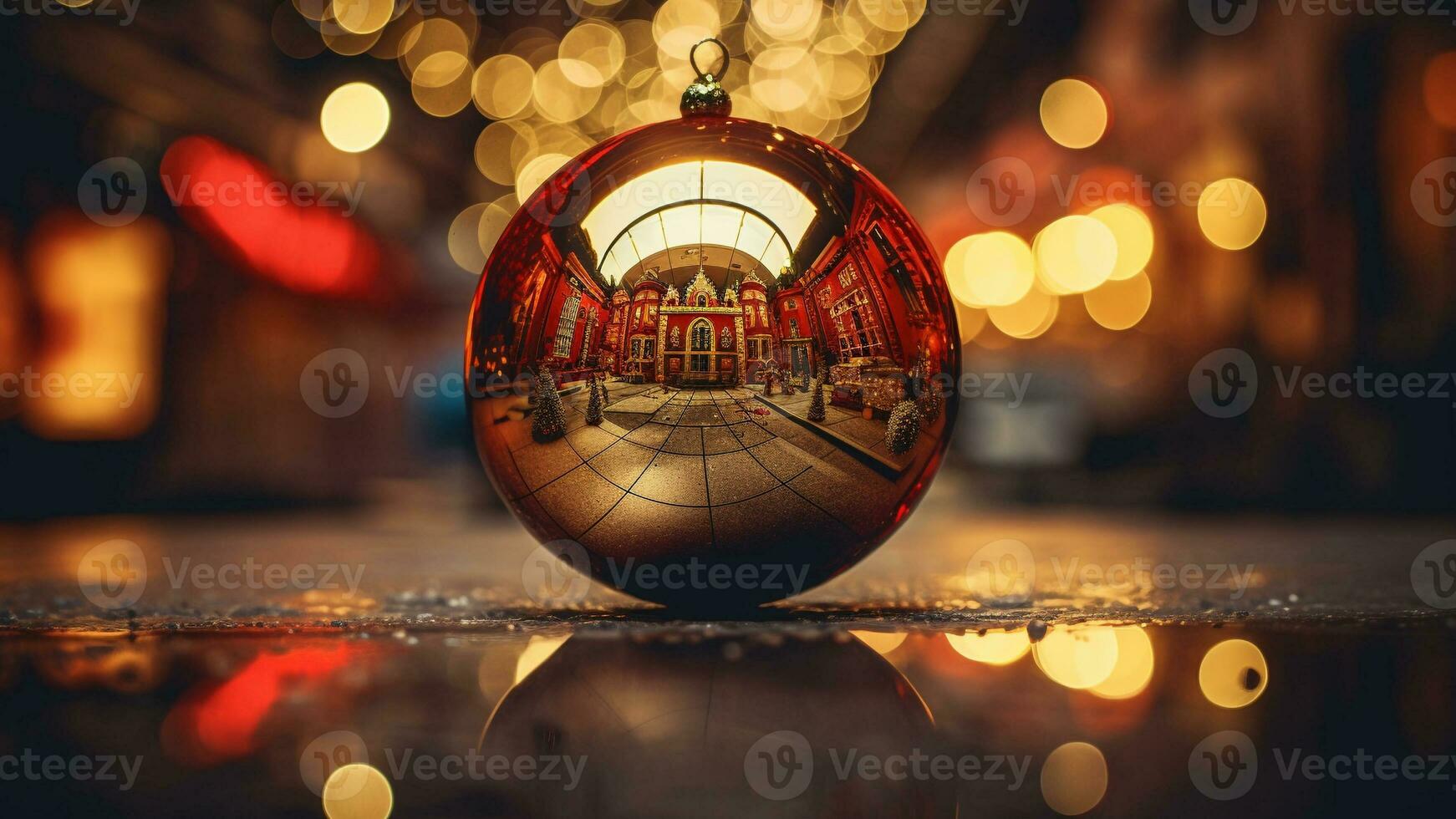 Festive Scenes in Shiny Bauble Reflections A Holiday Delight, AI Generative photo