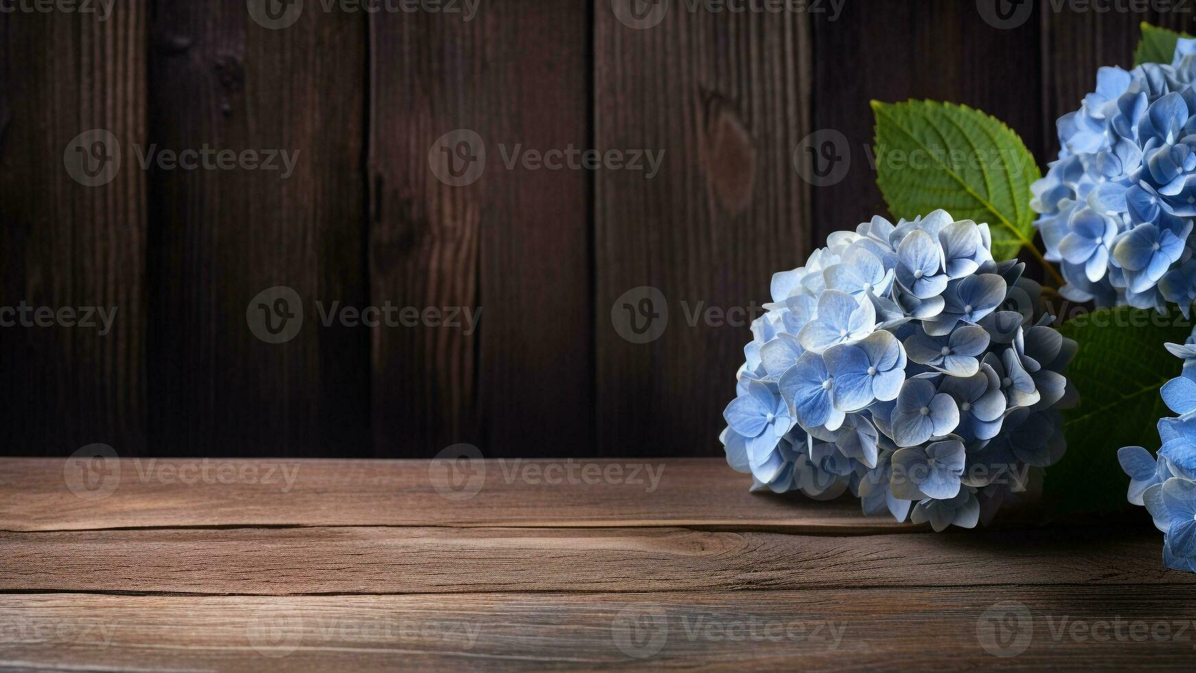 Hydrangea Hydrangea macrophylla on Wooden, AI Generative photo