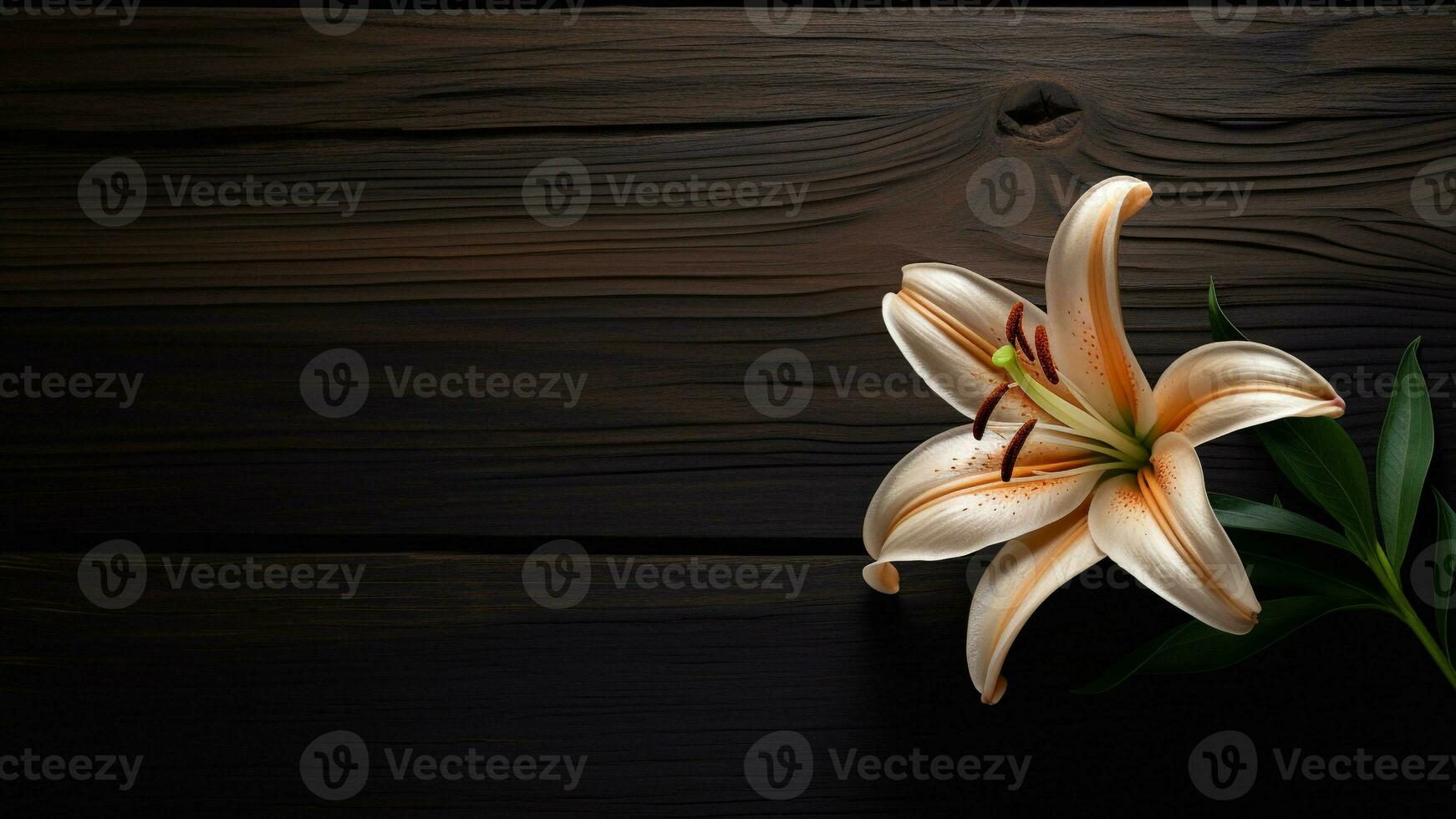Beautiful Lily Flower on Wood Background with Copy Space, AI Generative photo