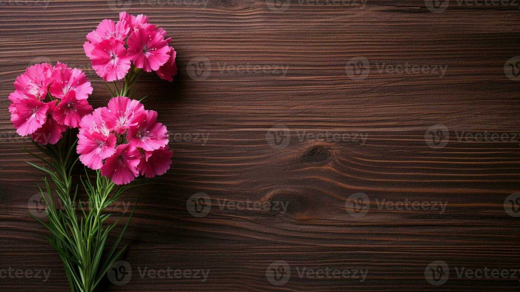 Sweet William Flower on Wooden Background with Copy Space, AI Generative photo