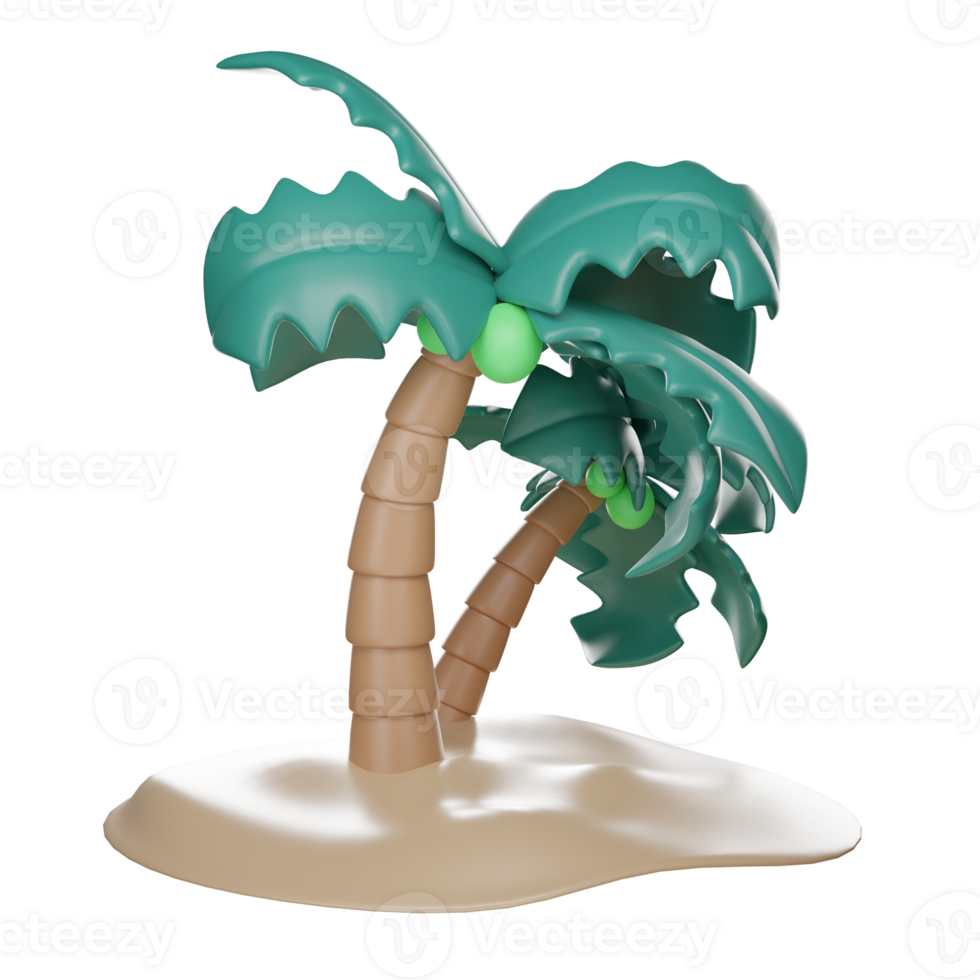 welcome summer Sand beach with palm tree Coconut trees on the island  on isolated elements  on white transparent background Illustration PNG 3D Rendering.