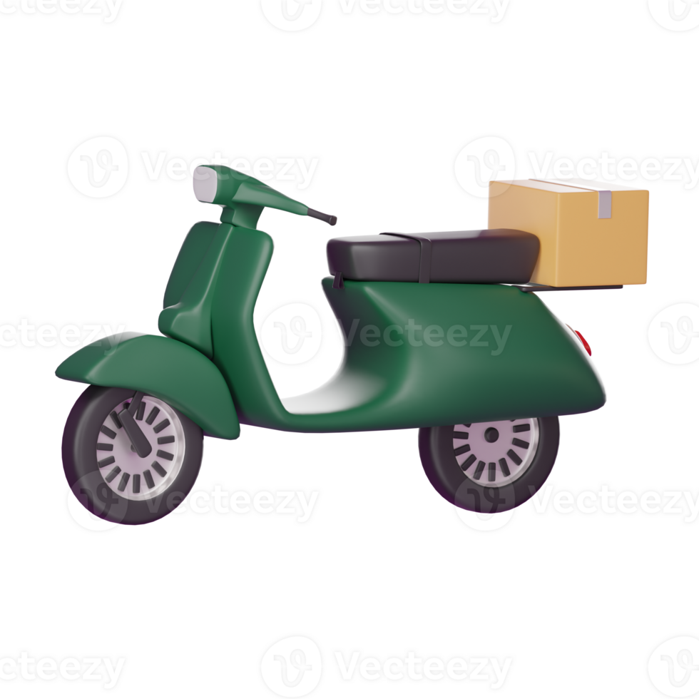 Delivery icon motorcycle with delivery box, 3d on transparent background rendering. png